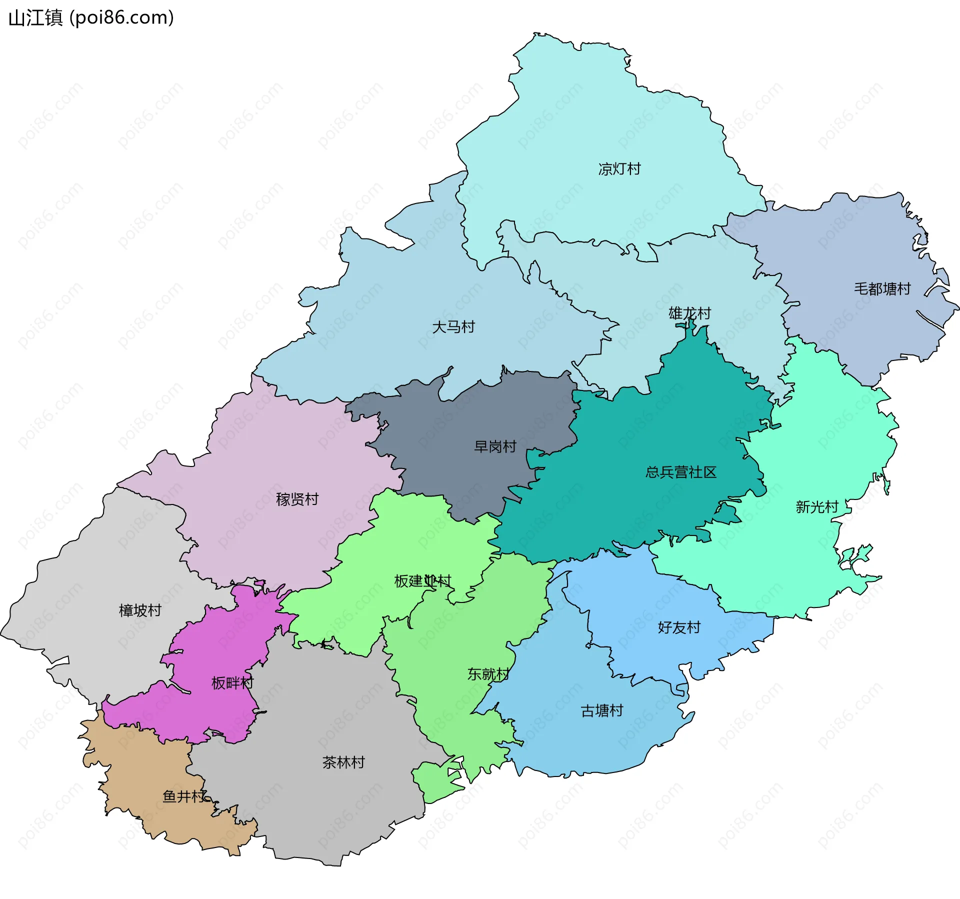 山江镇边界地图(五级行政区划)