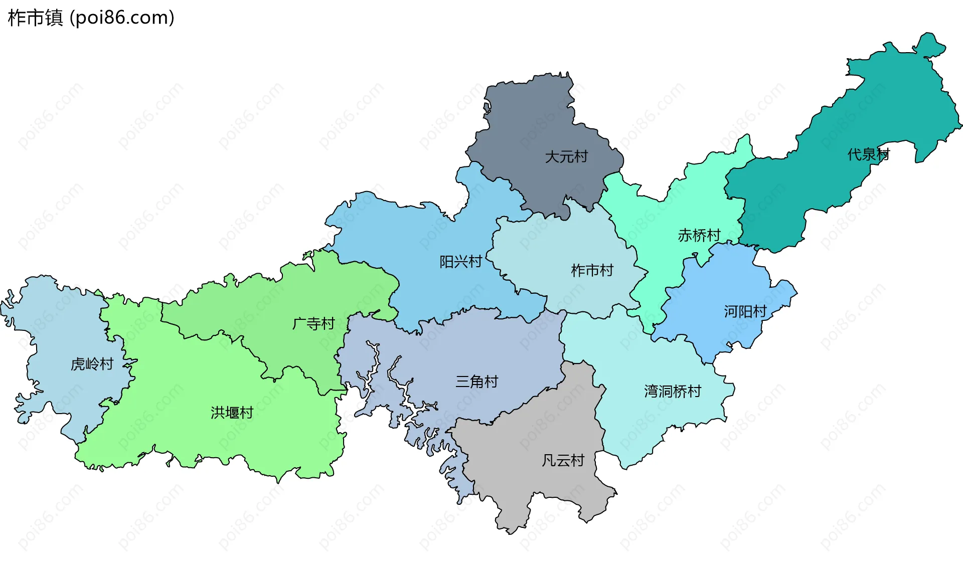 柞市镇边界地图(五级行政区划)