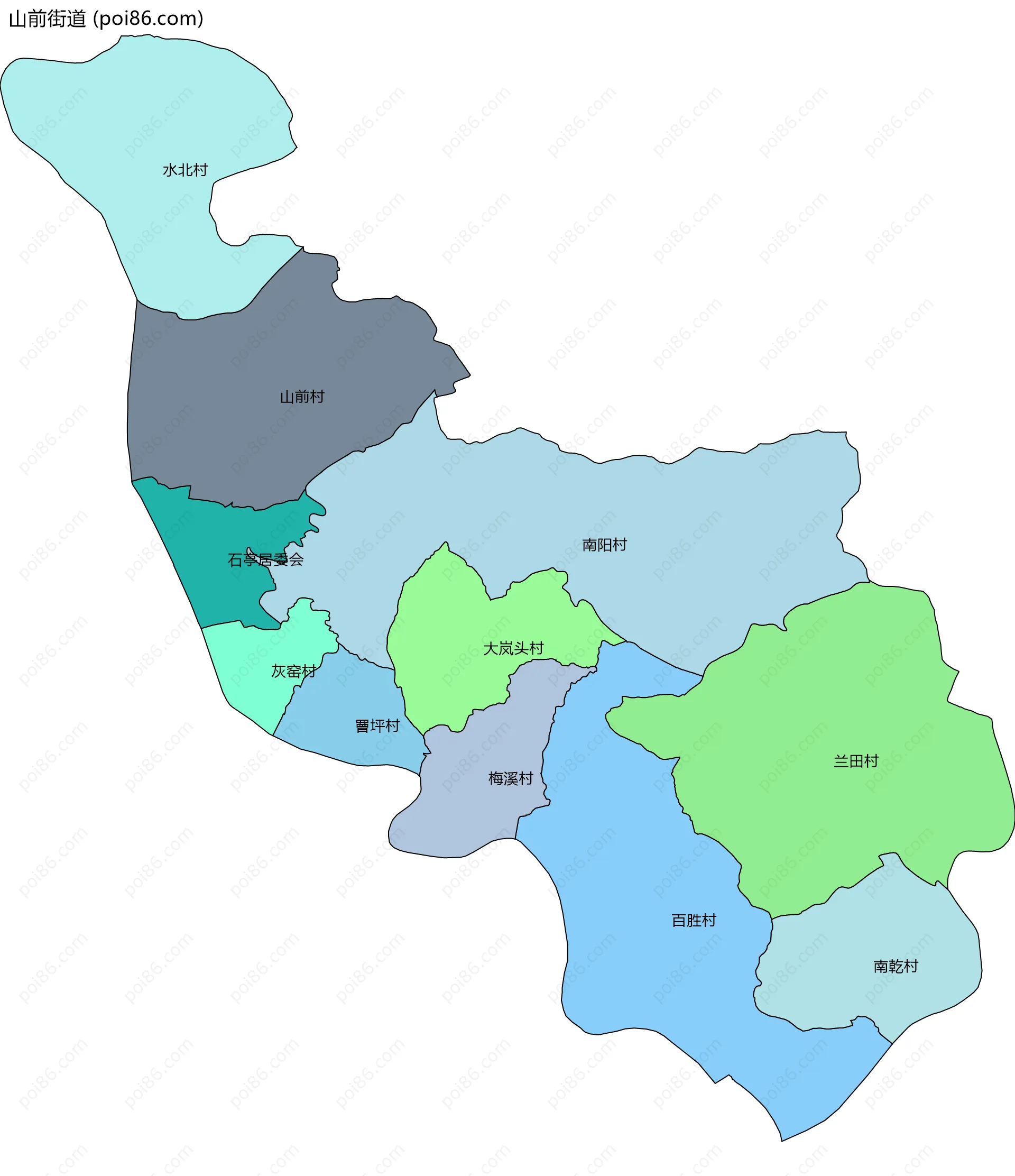 山前街道边界地图(五级行政区划)