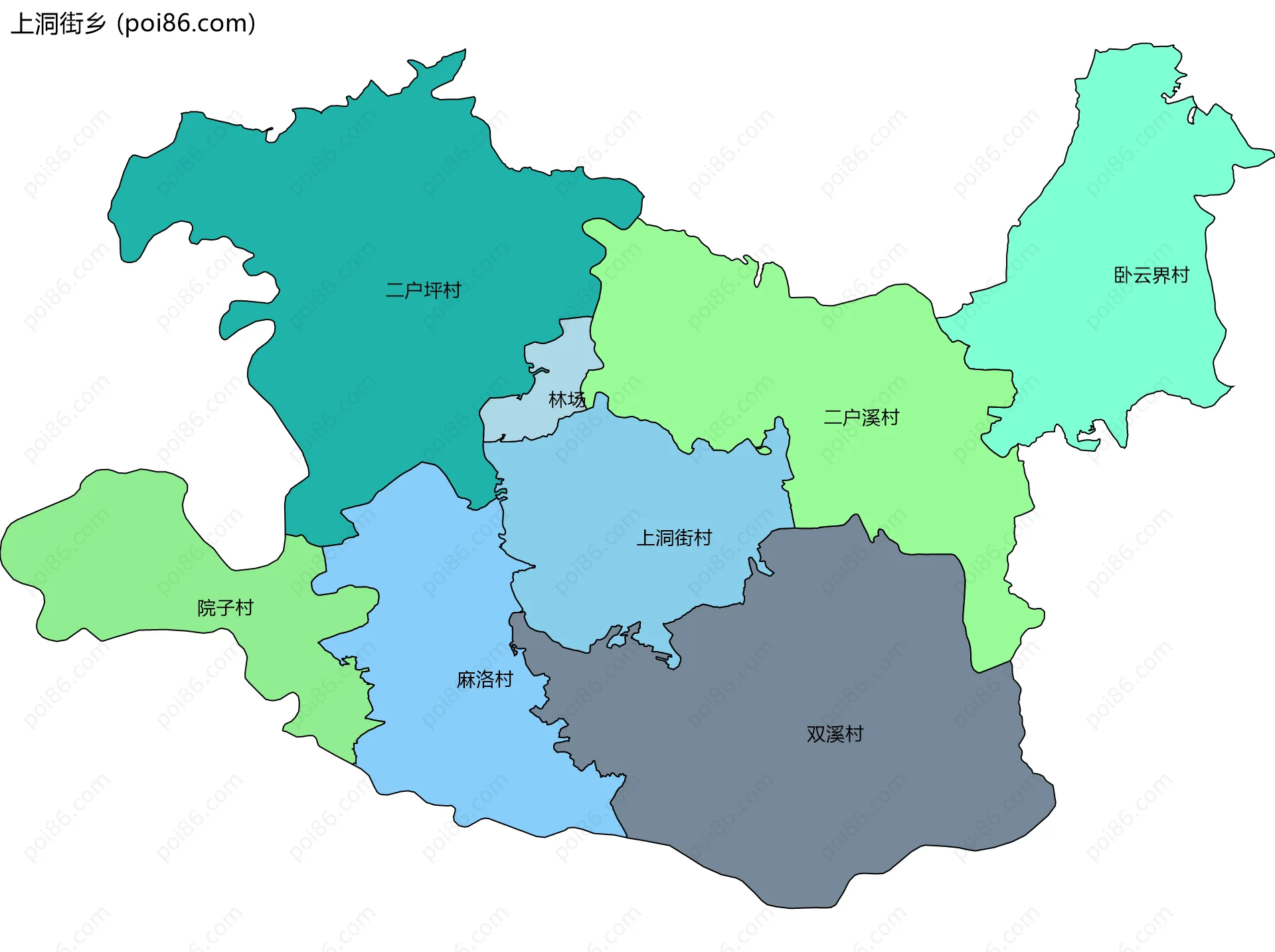 上洞街乡边界地图(五级行政区划)