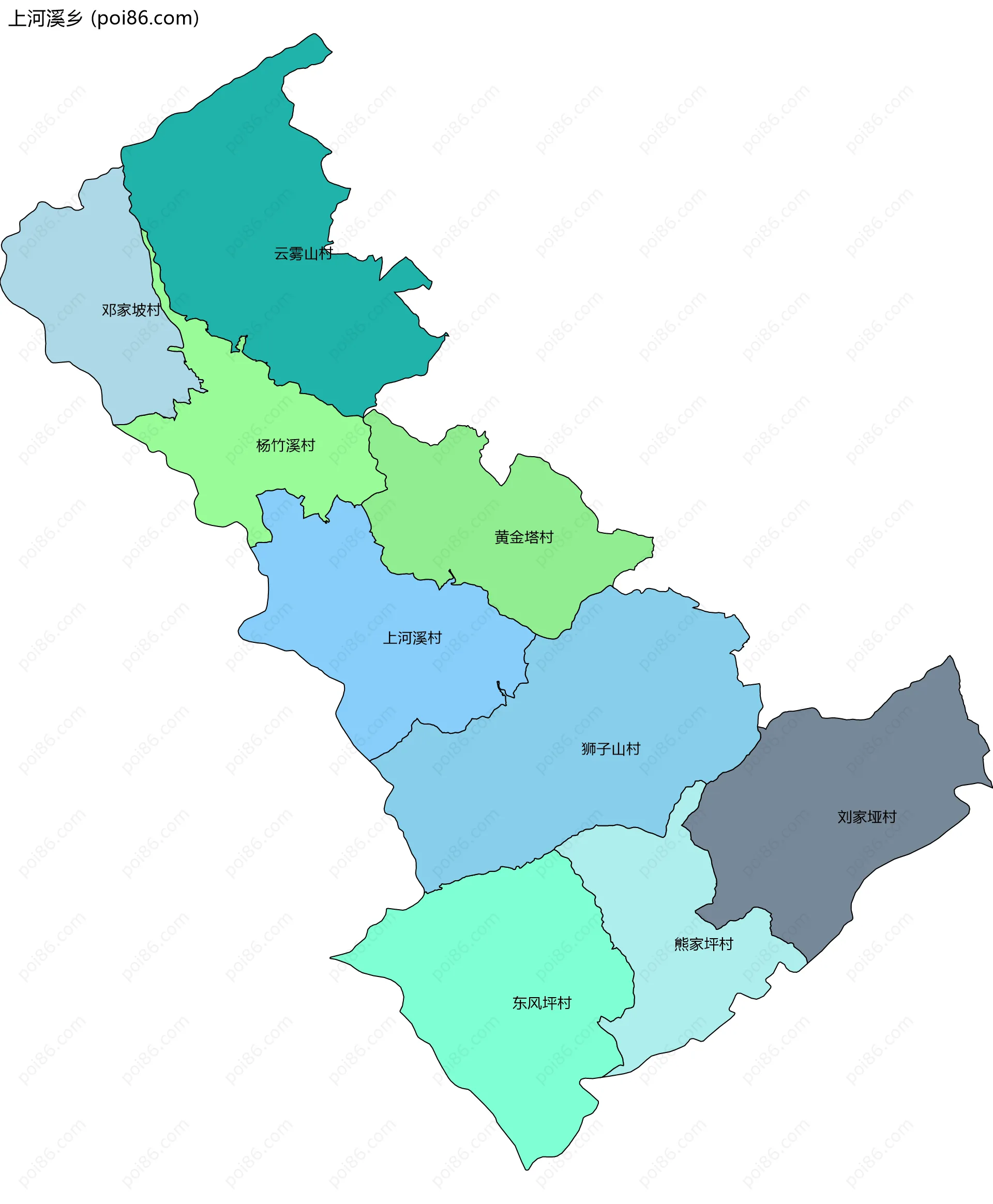 上河溪乡边界地图(五级行政区划)
