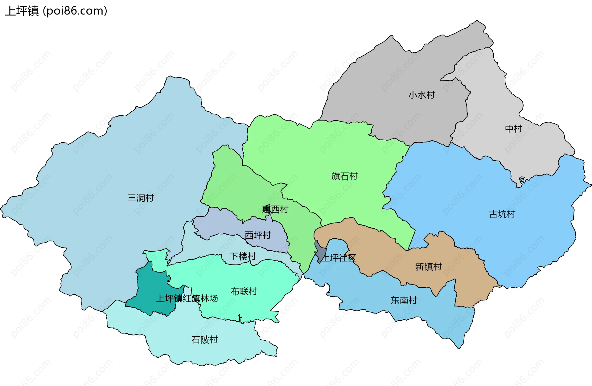 上坪镇边界地图(五级行政区划)