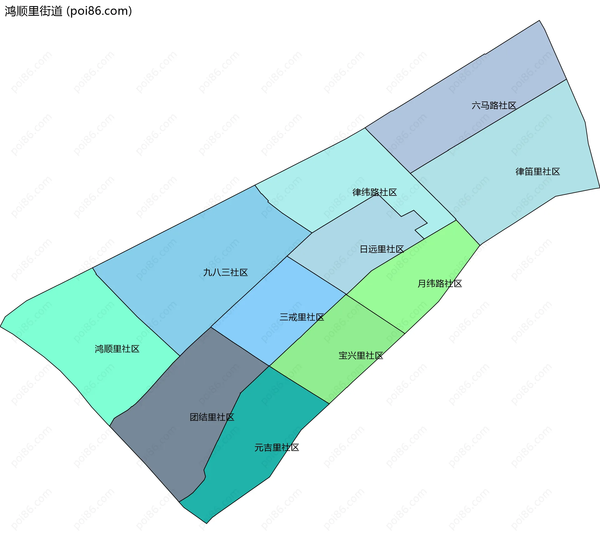 鸿顺里街道边界地图(五级行政区划)