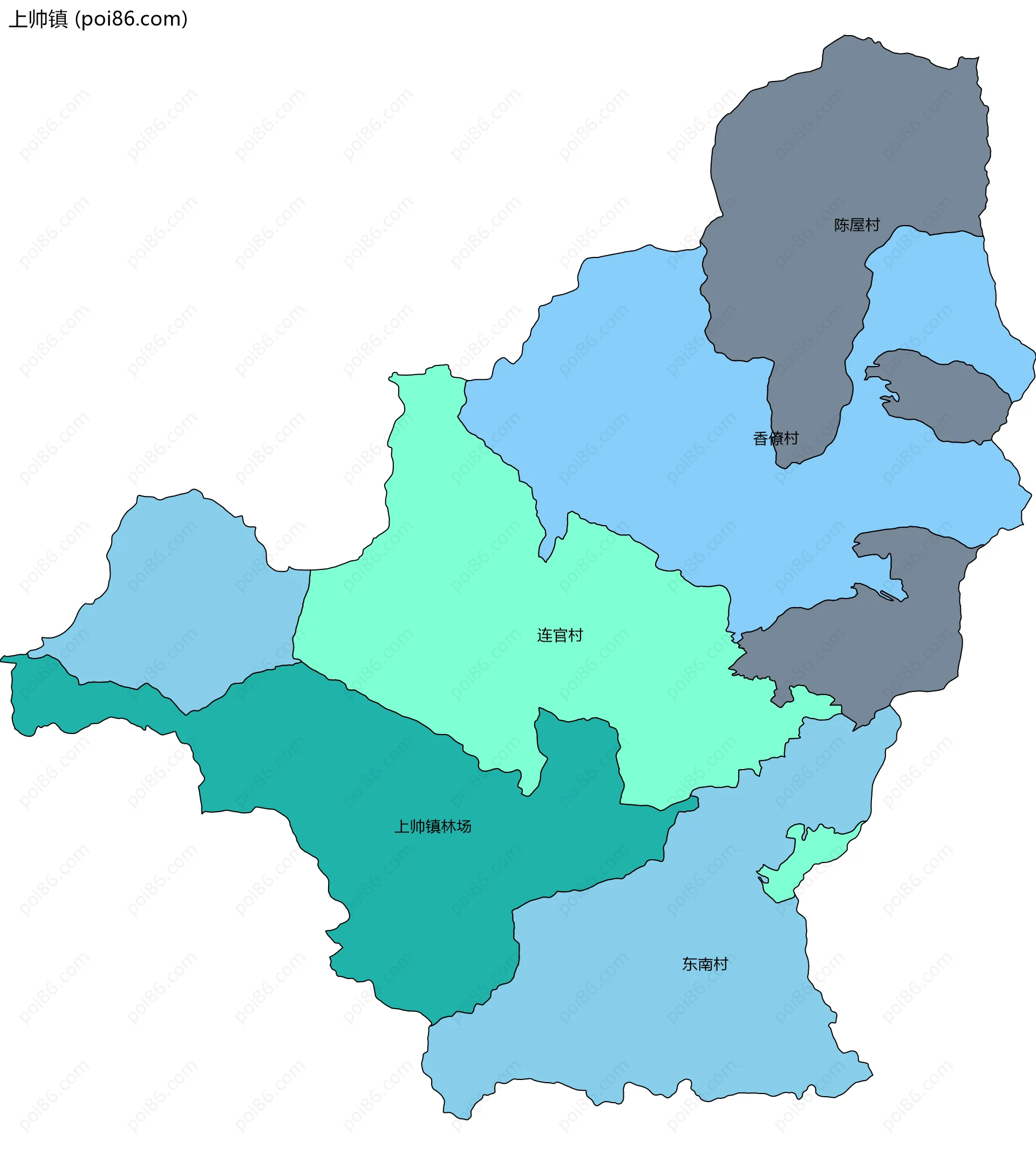 上帅镇边界地图(五级行政区划)