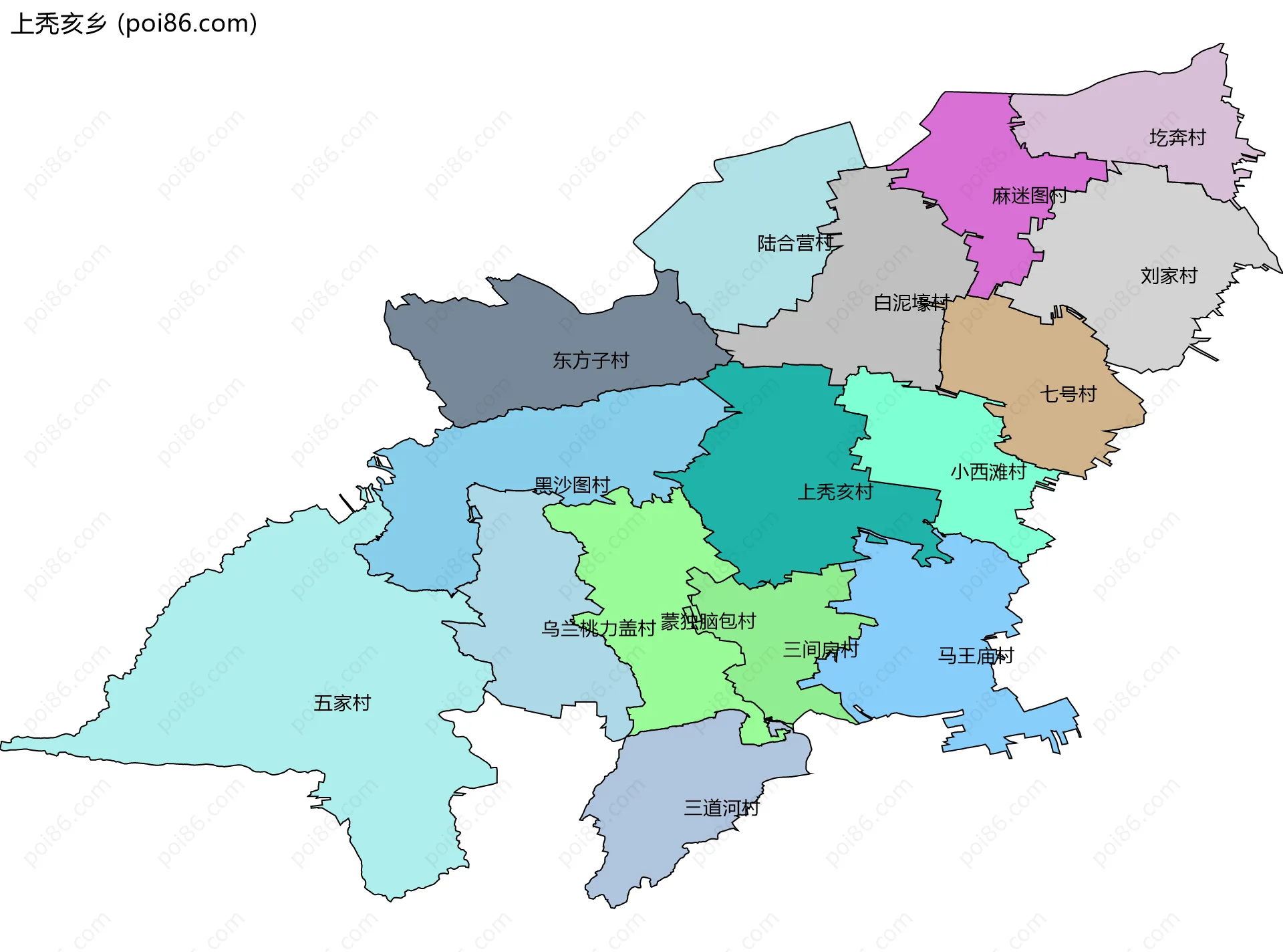 上秃亥乡边界地图(五级行政区划)