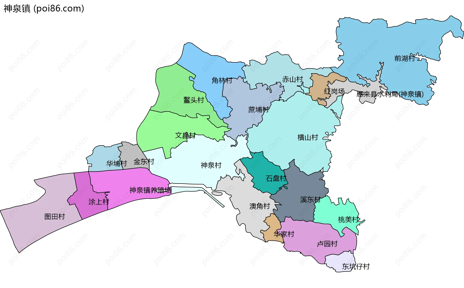 神泉镇边界地图(五级行政区划)