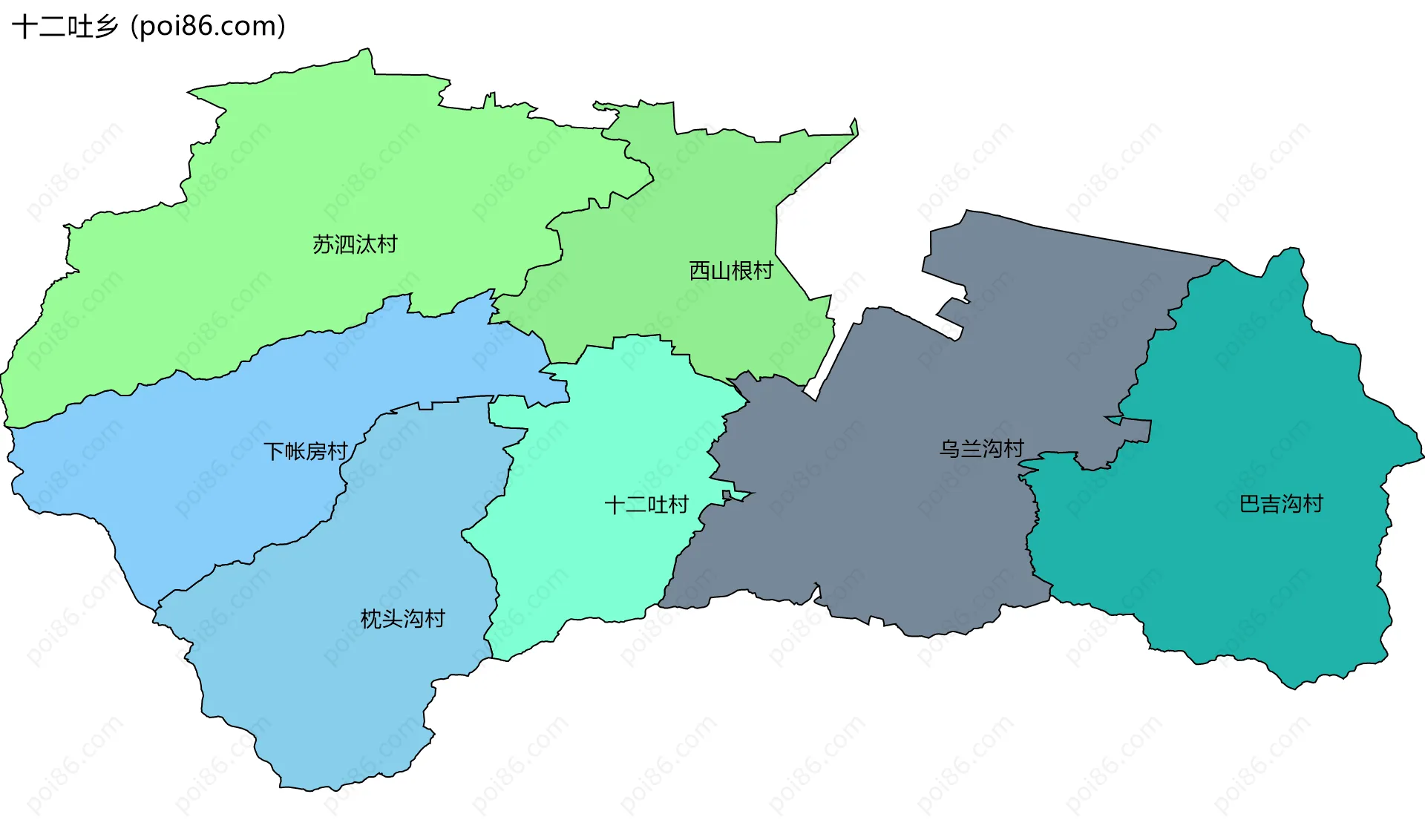 十二吐乡边界地图(五级行政区划)