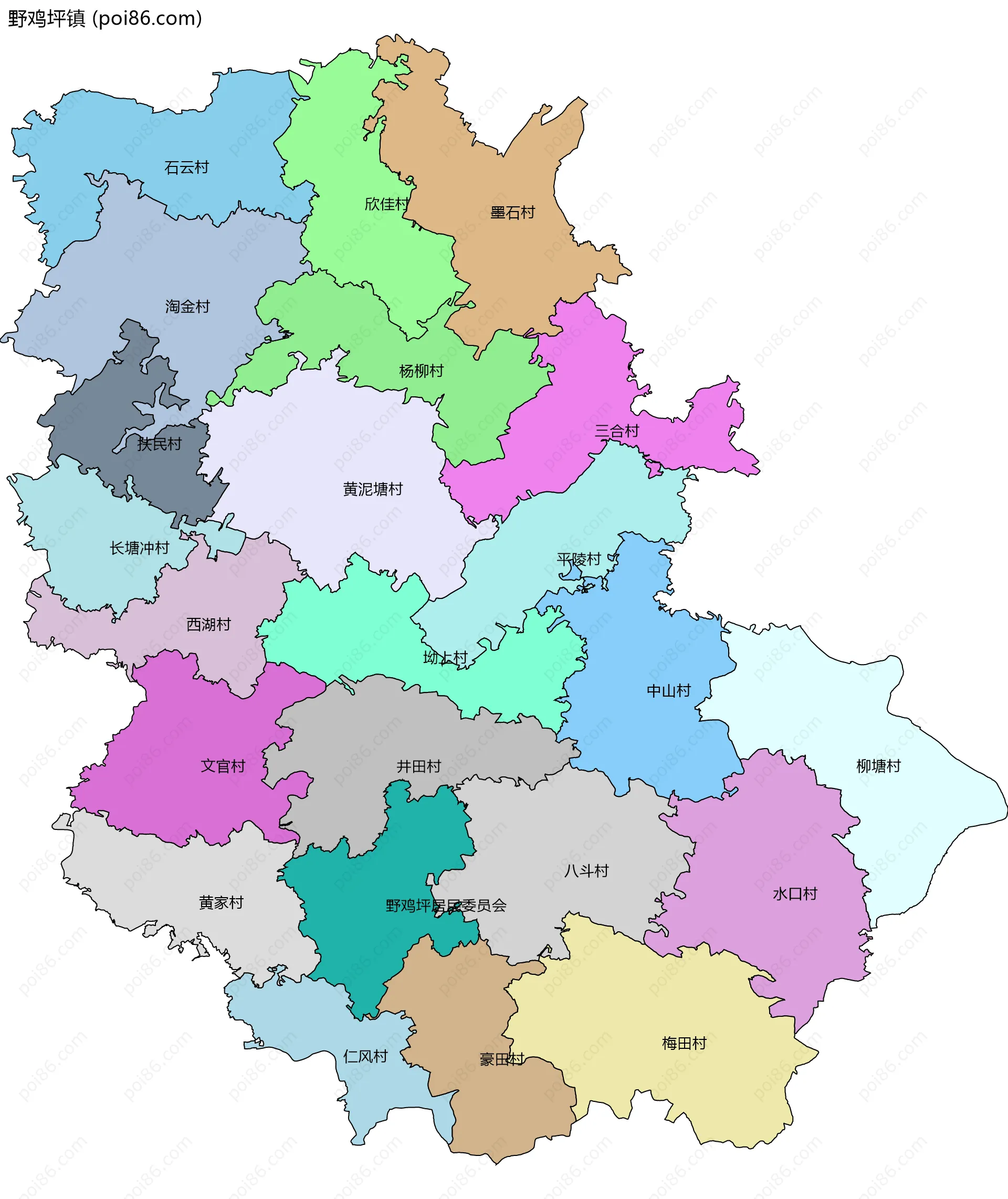 野鸡坪镇边界地图(五级行政区划)