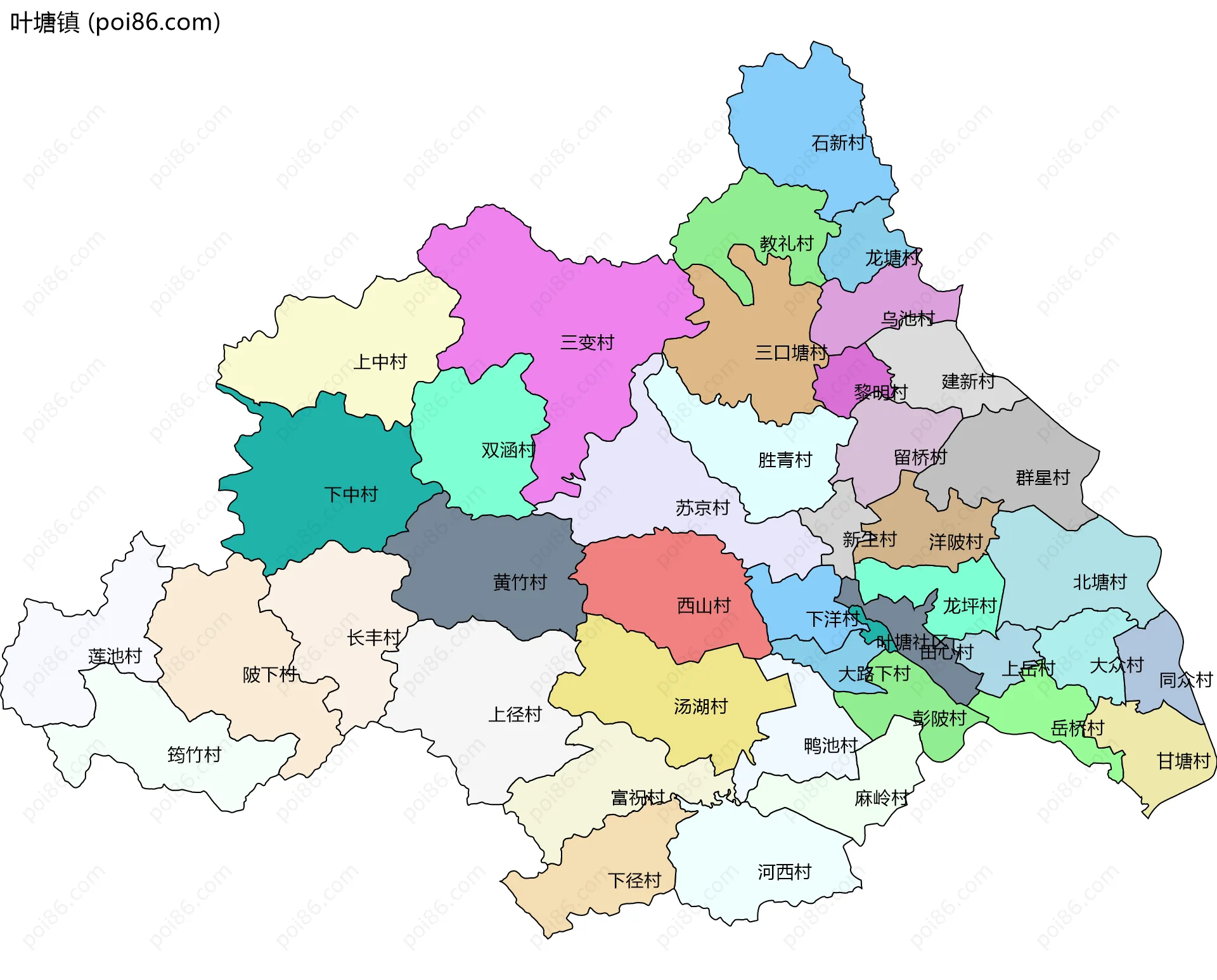 叶塘镇边界地图(五级行政区划)