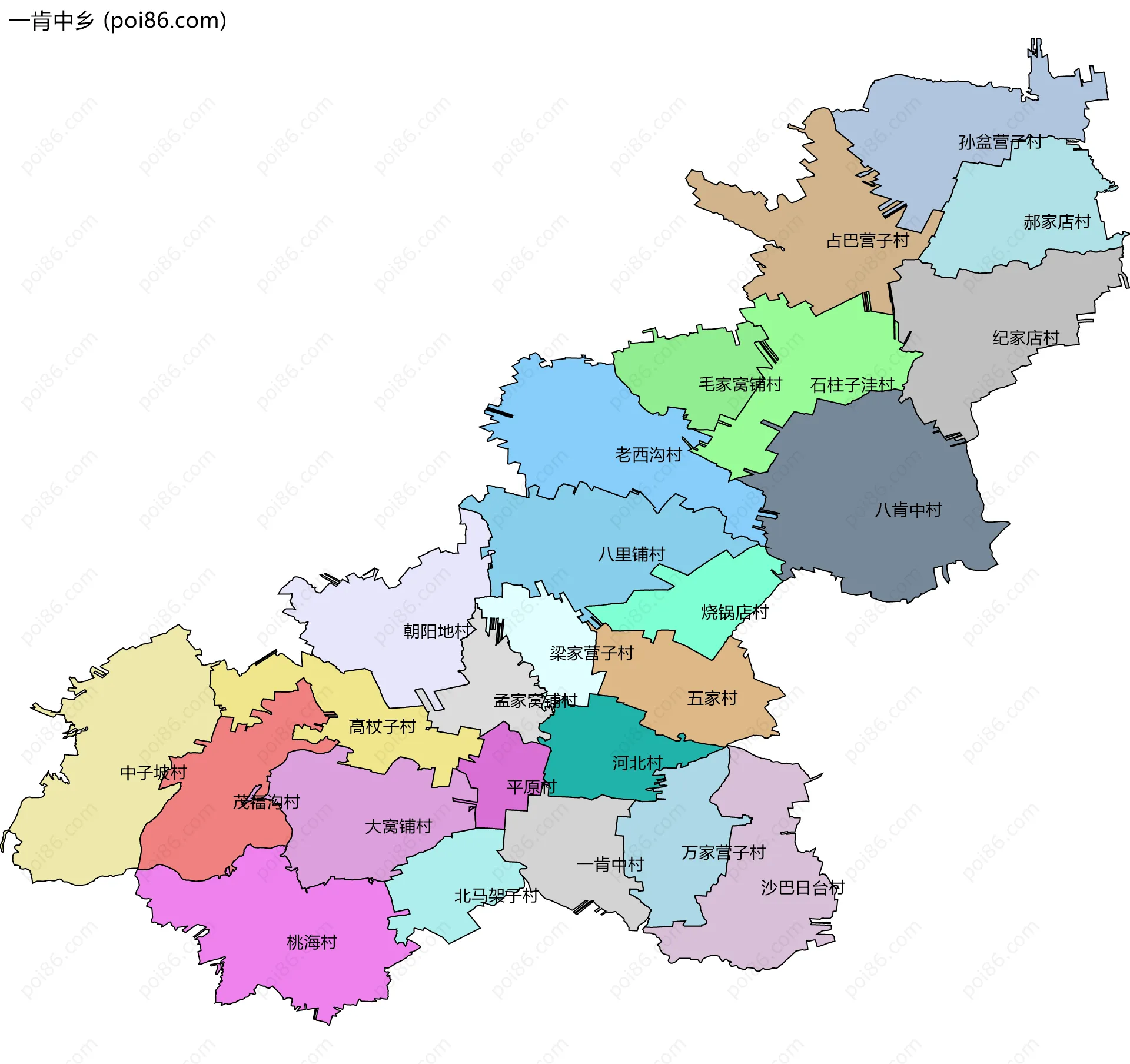 一肯中乡边界地图(五级行政区划)