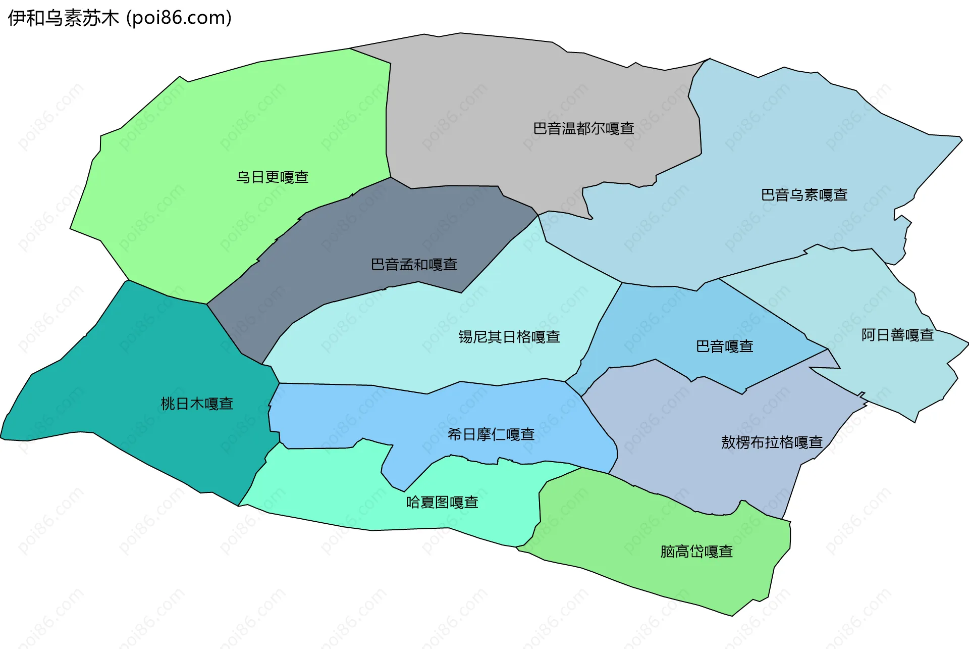 伊和乌素苏木边界地图(五级行政区划)