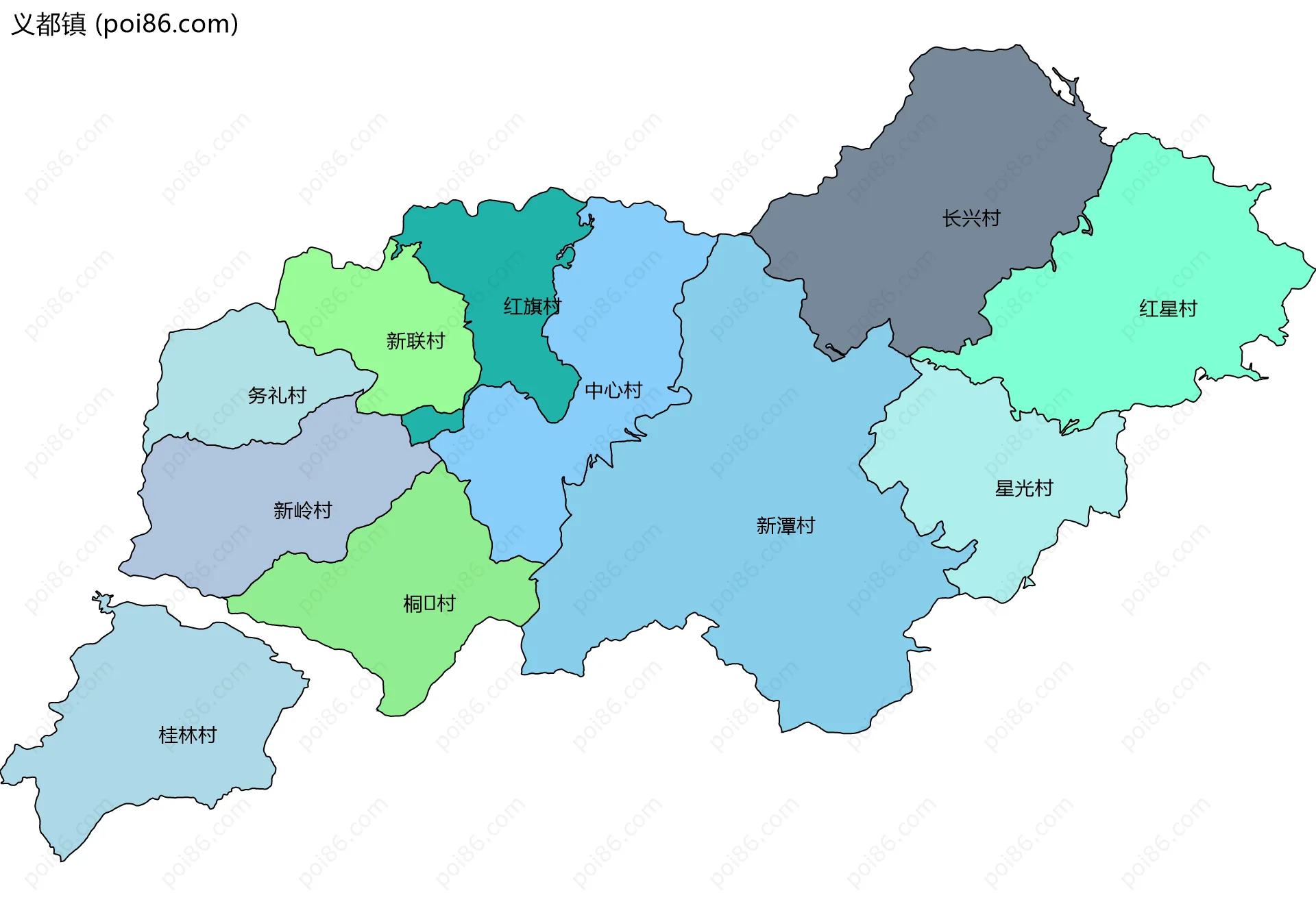 义都镇边界地图(五级行政区划)