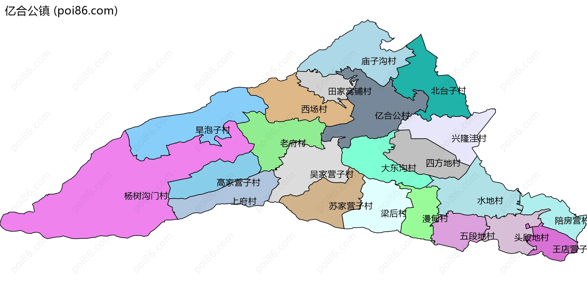 亿合公镇边界地图(五级行政区划)