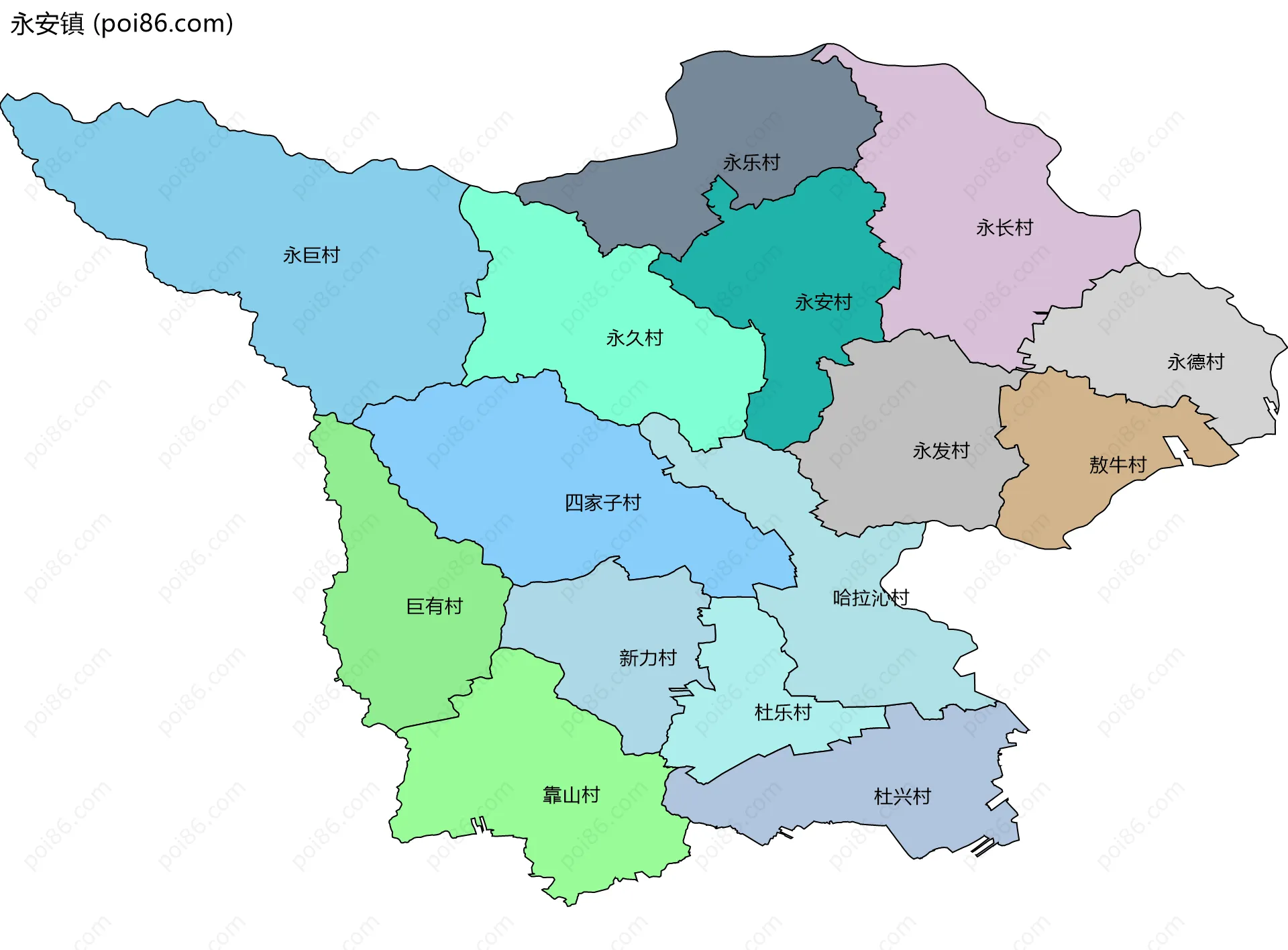 永安镇边界地图(五级行政区划)