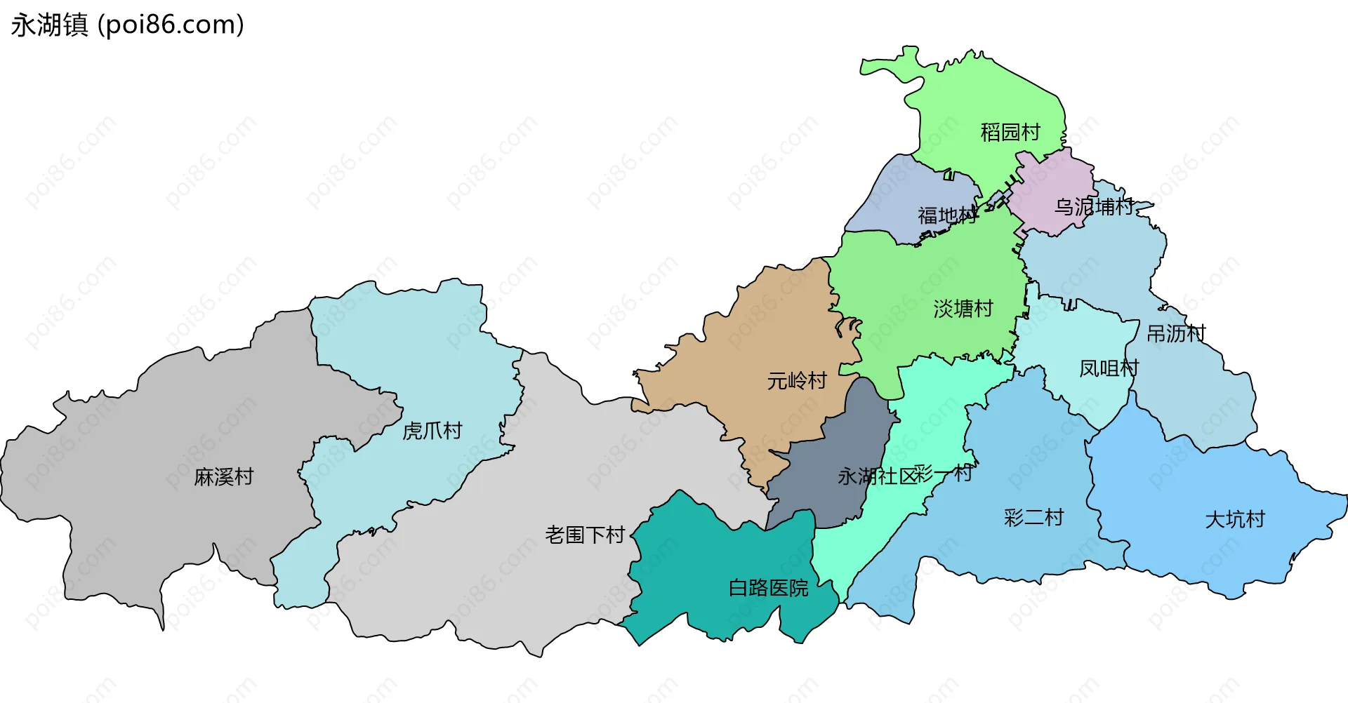 永湖镇边界地图(五级行政区划)