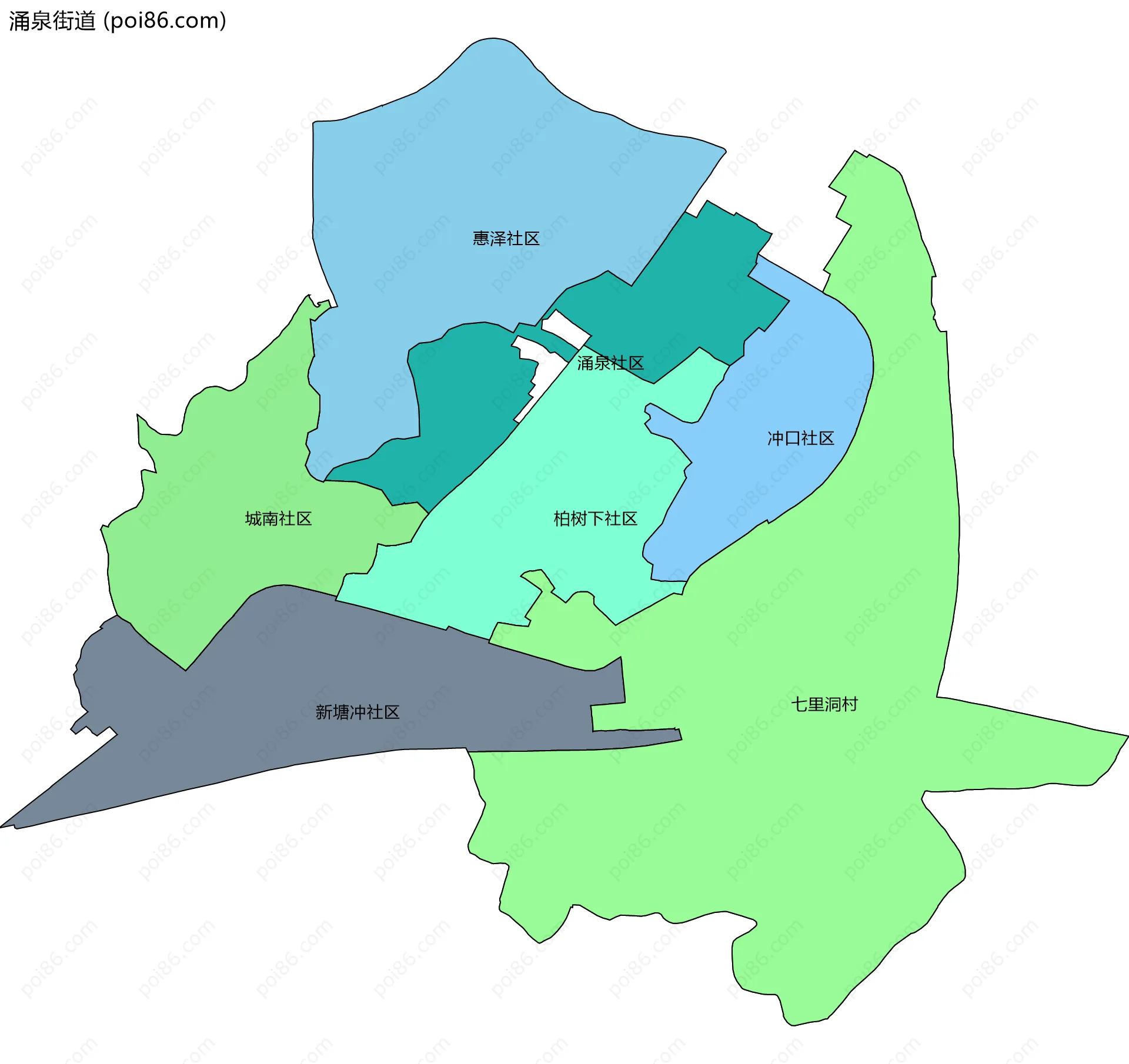 涌泉街道边界地图(五级行政区划)