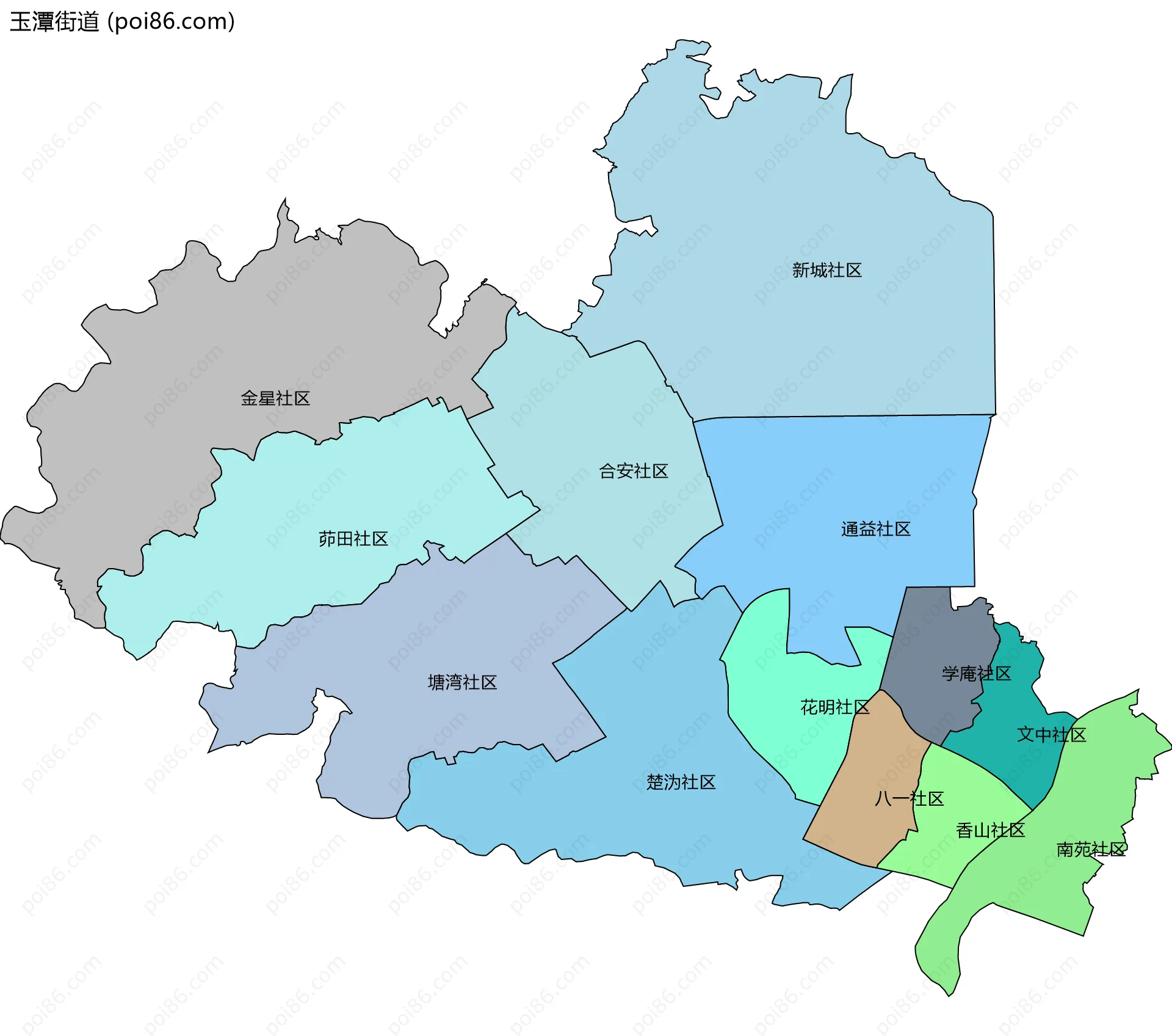 玉潭街道边界地图(五级行政区划)