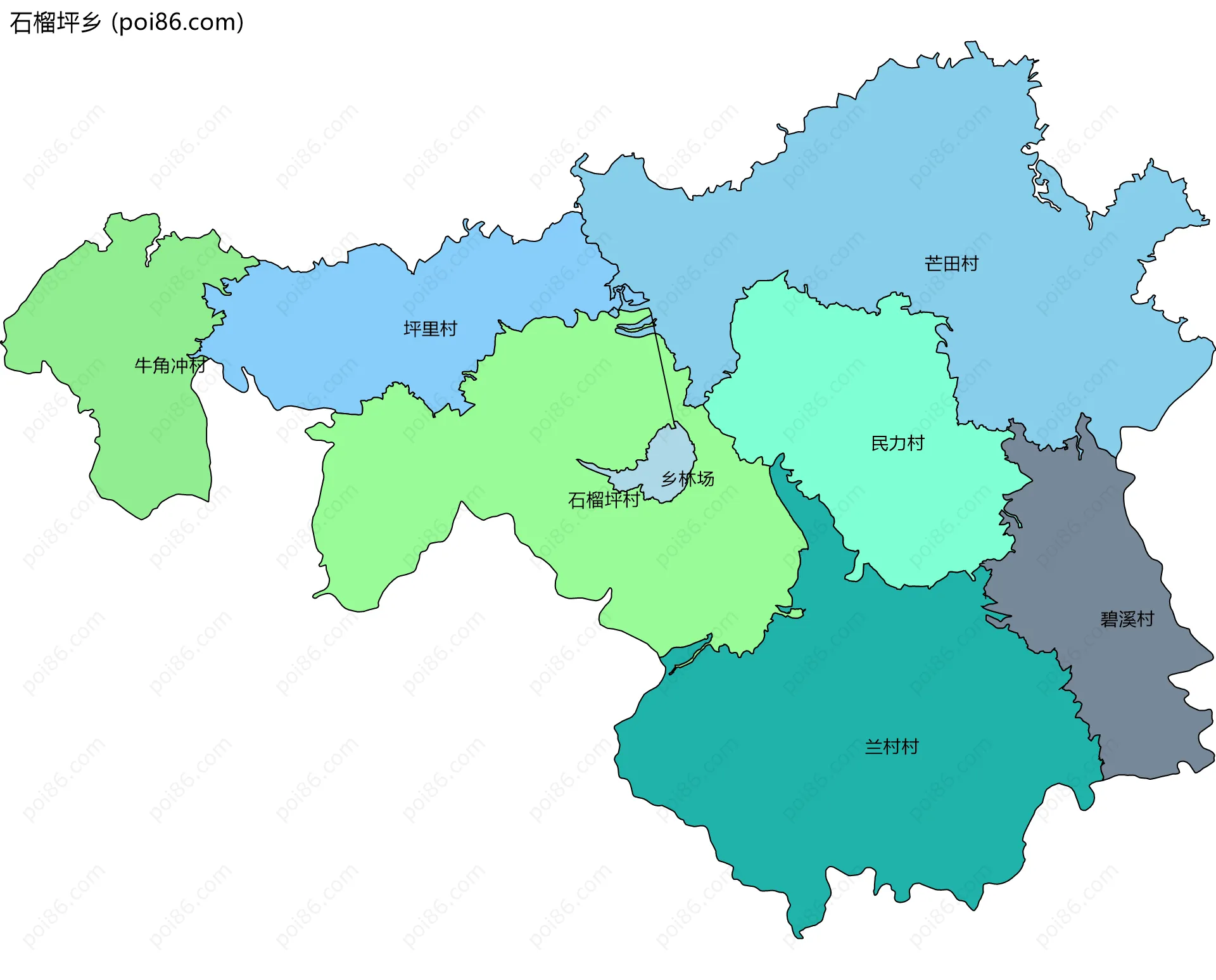 石榴坪乡边界地图(五级行政区划)