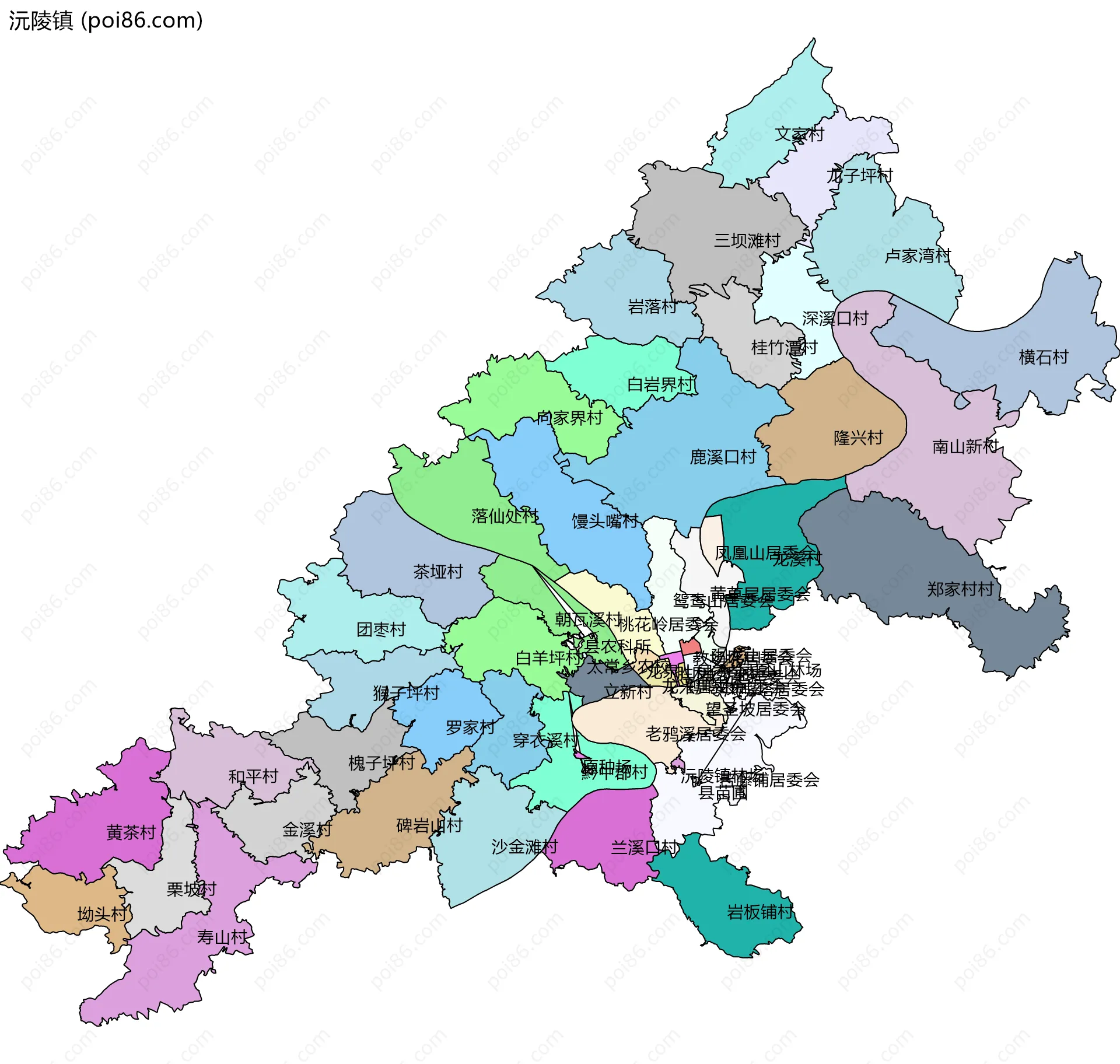 沅陵镇边界地图(五级行政区划)