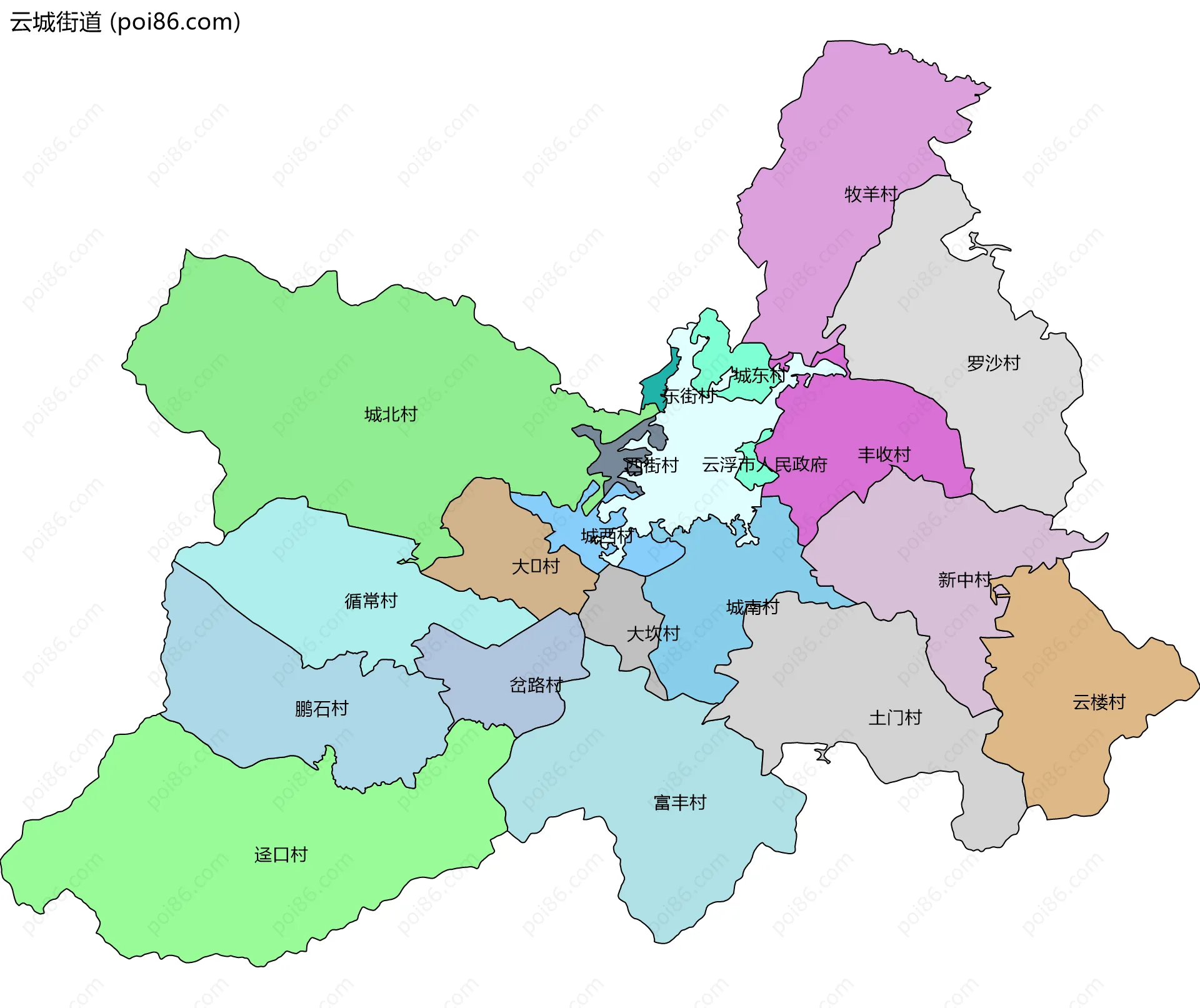 云城街道边界地图(五级行政区划)