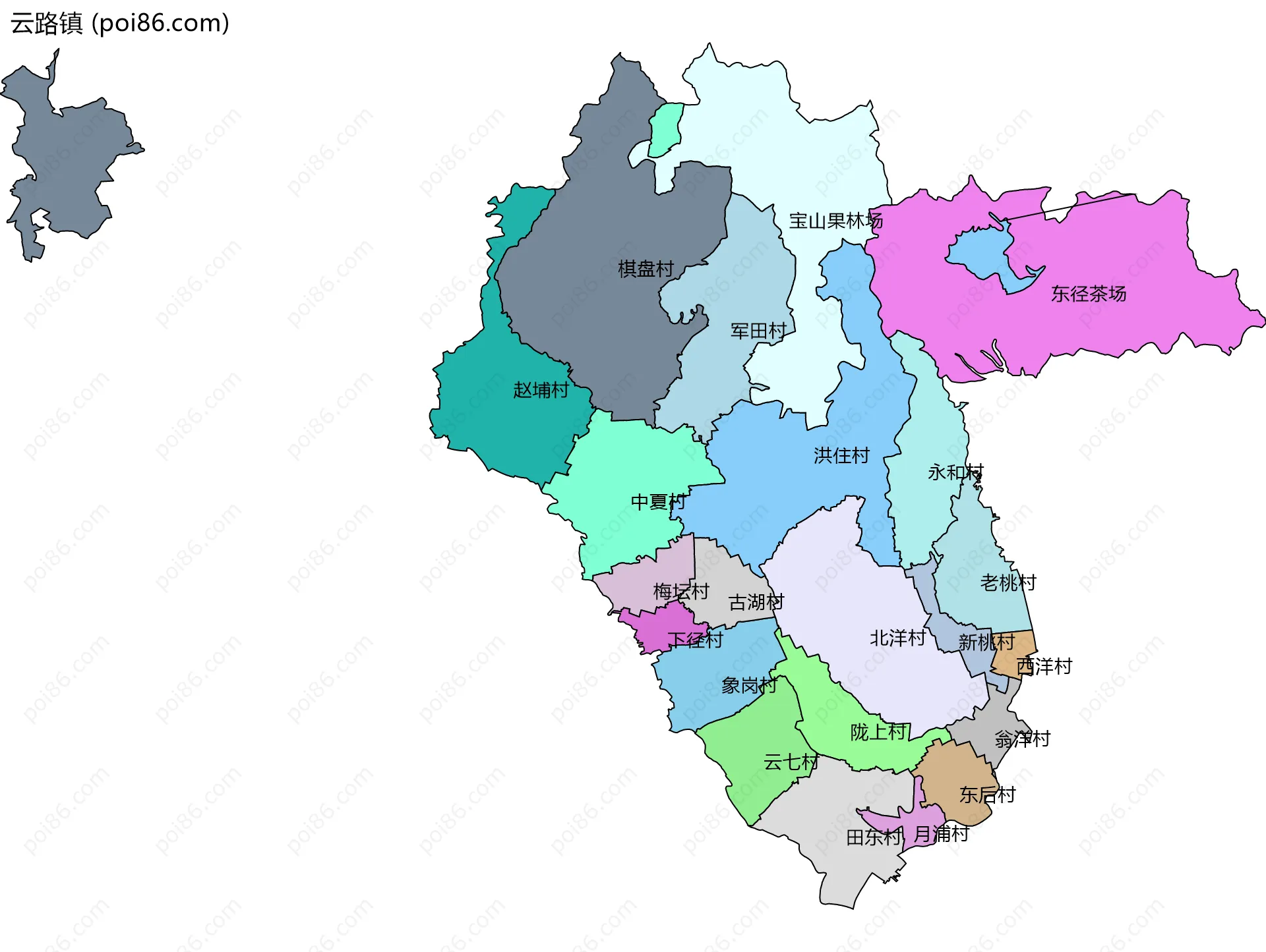 云路镇边界地图(五级行政区划)