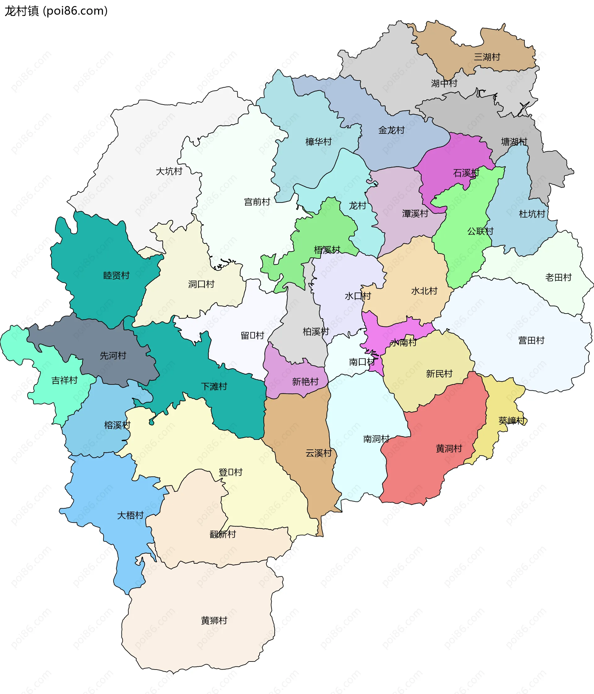 龙村镇边界地图(五级行政区划)