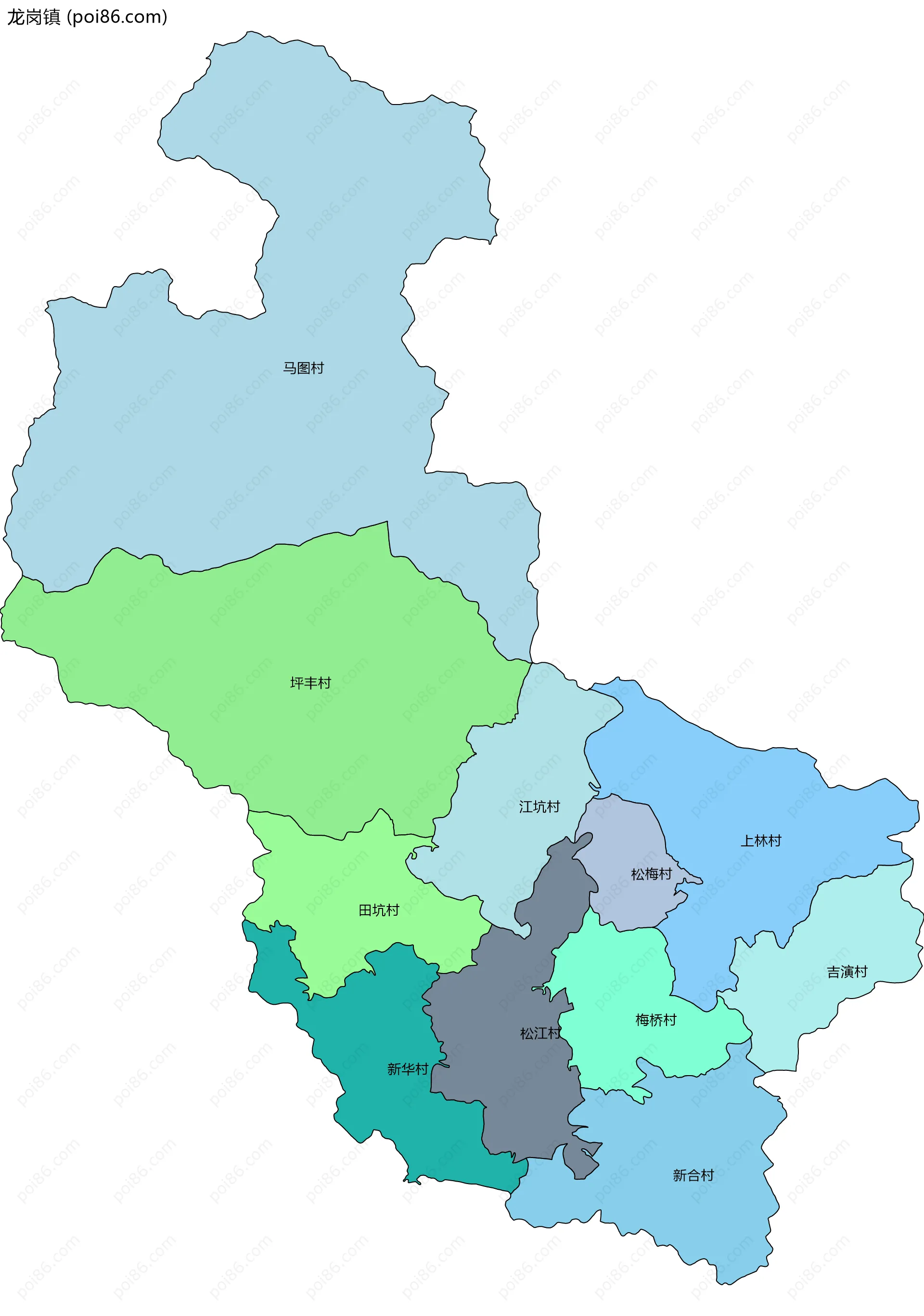 龙岗镇边界地图(五级行政区划)