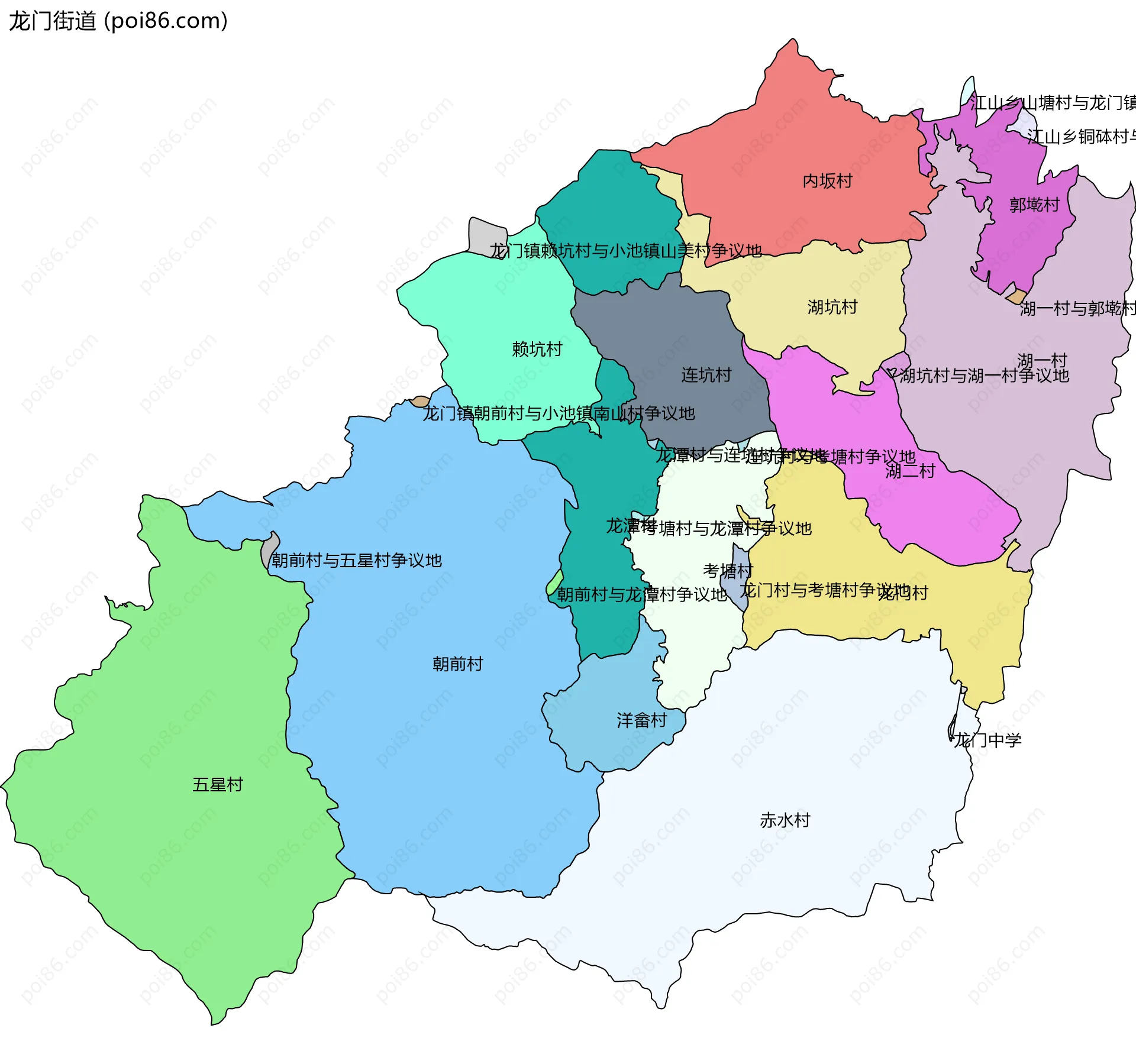 龙门街道边界地图(五级行政区划)