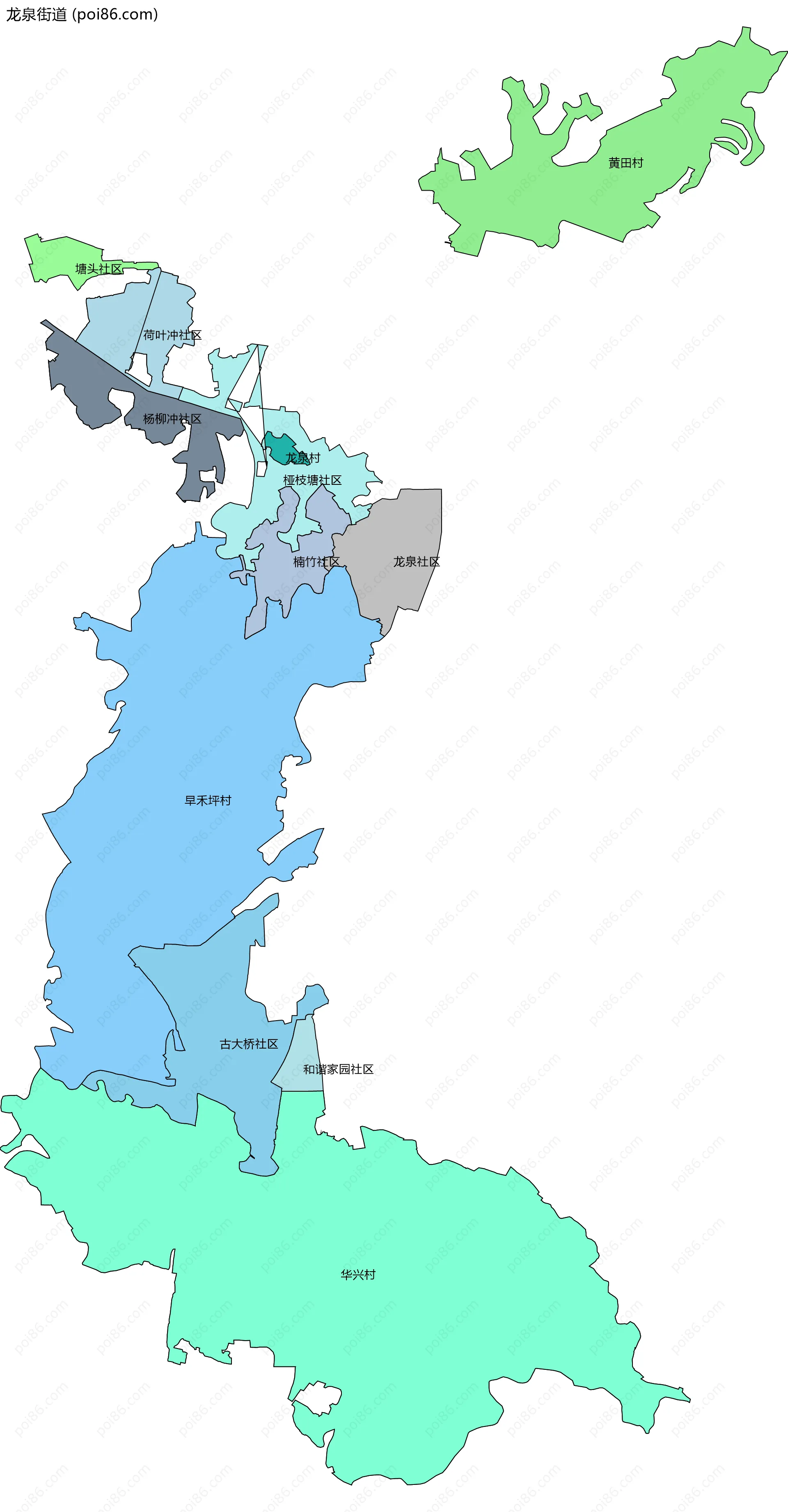 龙泉街道边界地图(五级行政区划)