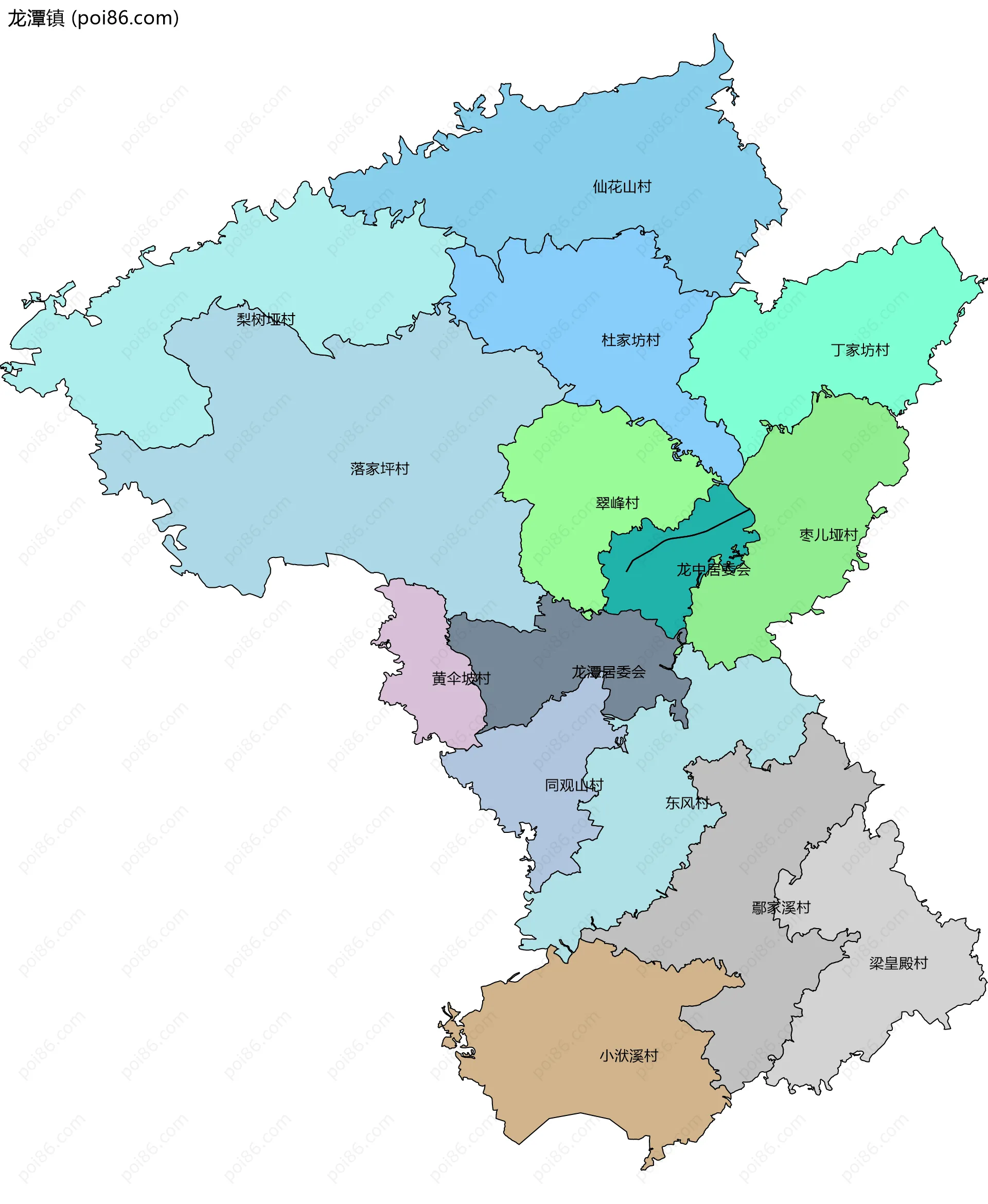 龙潭镇边界地图(五级行政区划)