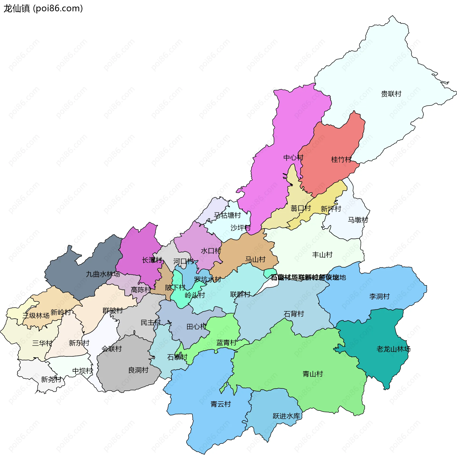 龙仙镇边界地图(五级行政区划)