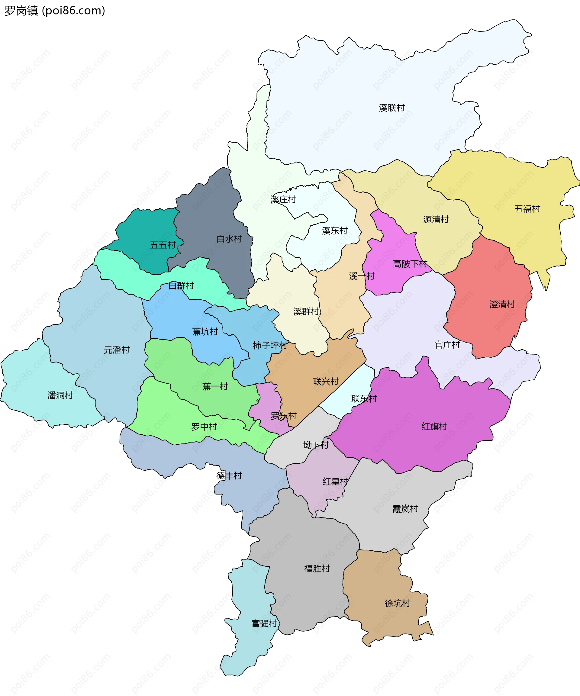 罗岗镇边界地图(五级行政区划)