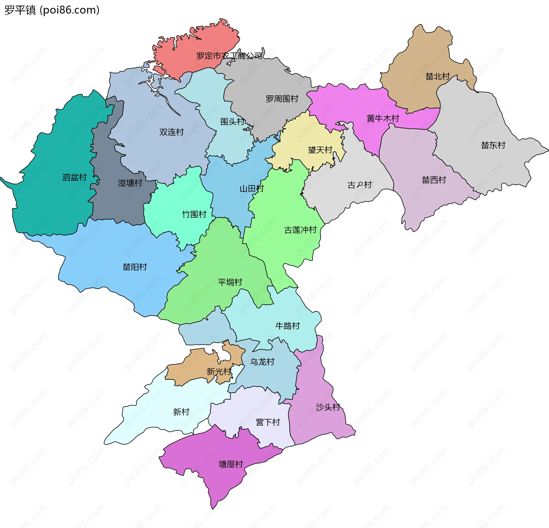 罗平镇边界地图(五级行政区划)