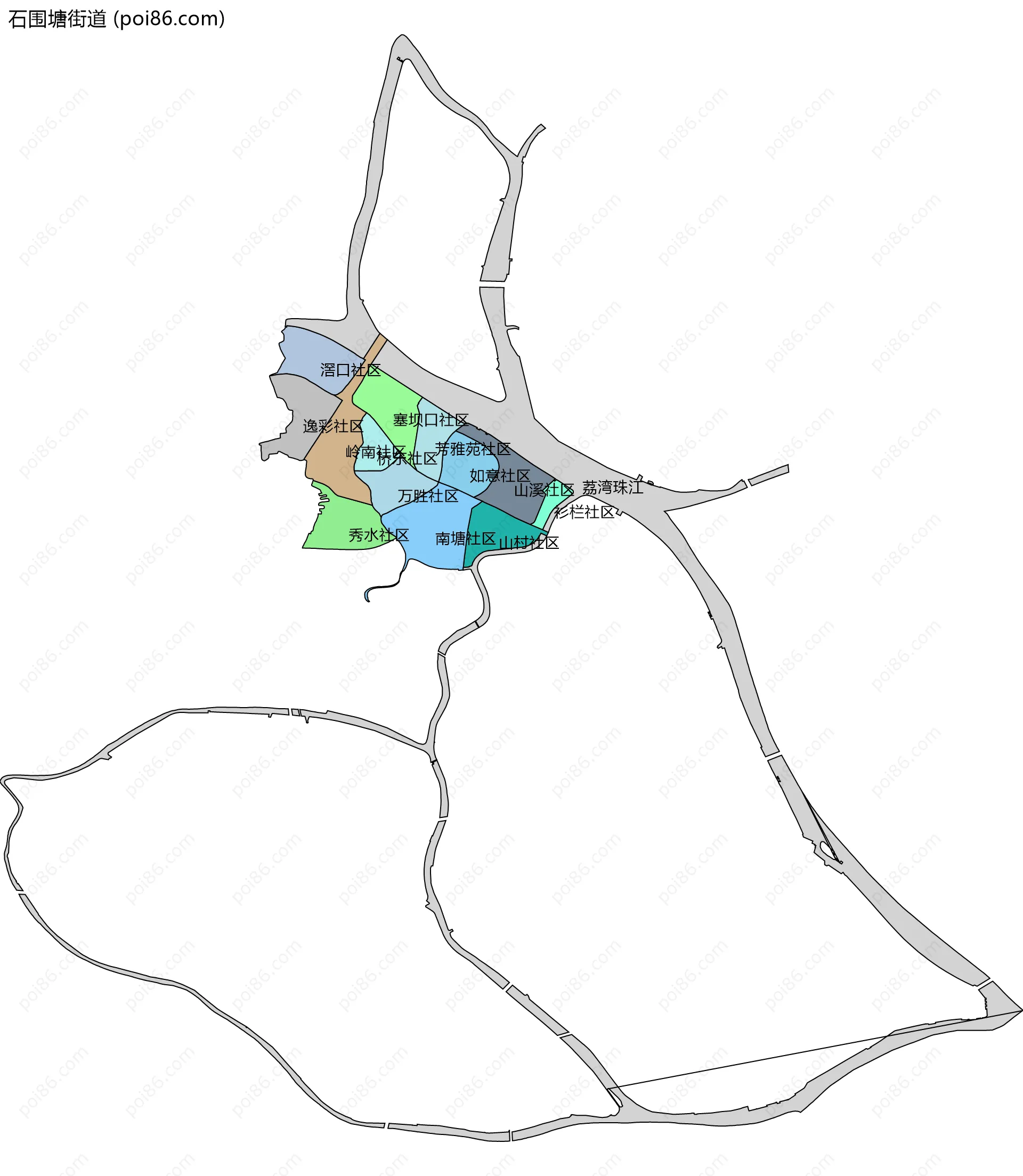 石围塘街道边界地图(五级行政区划)