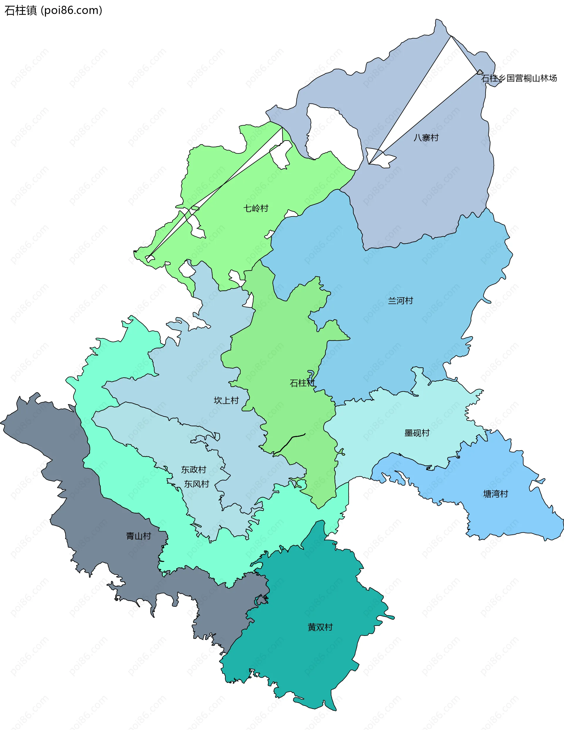 石柱镇边界地图(五级行政区划)
