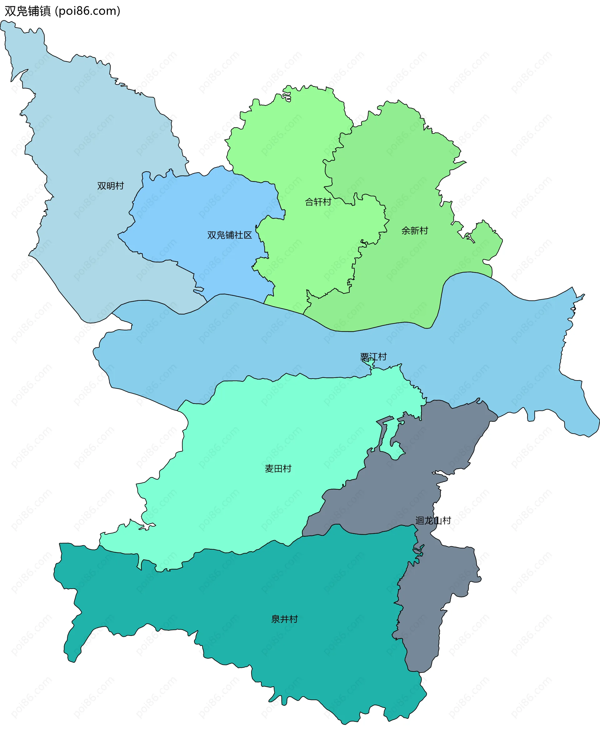 双凫铺镇边界地图(五级行政区划)