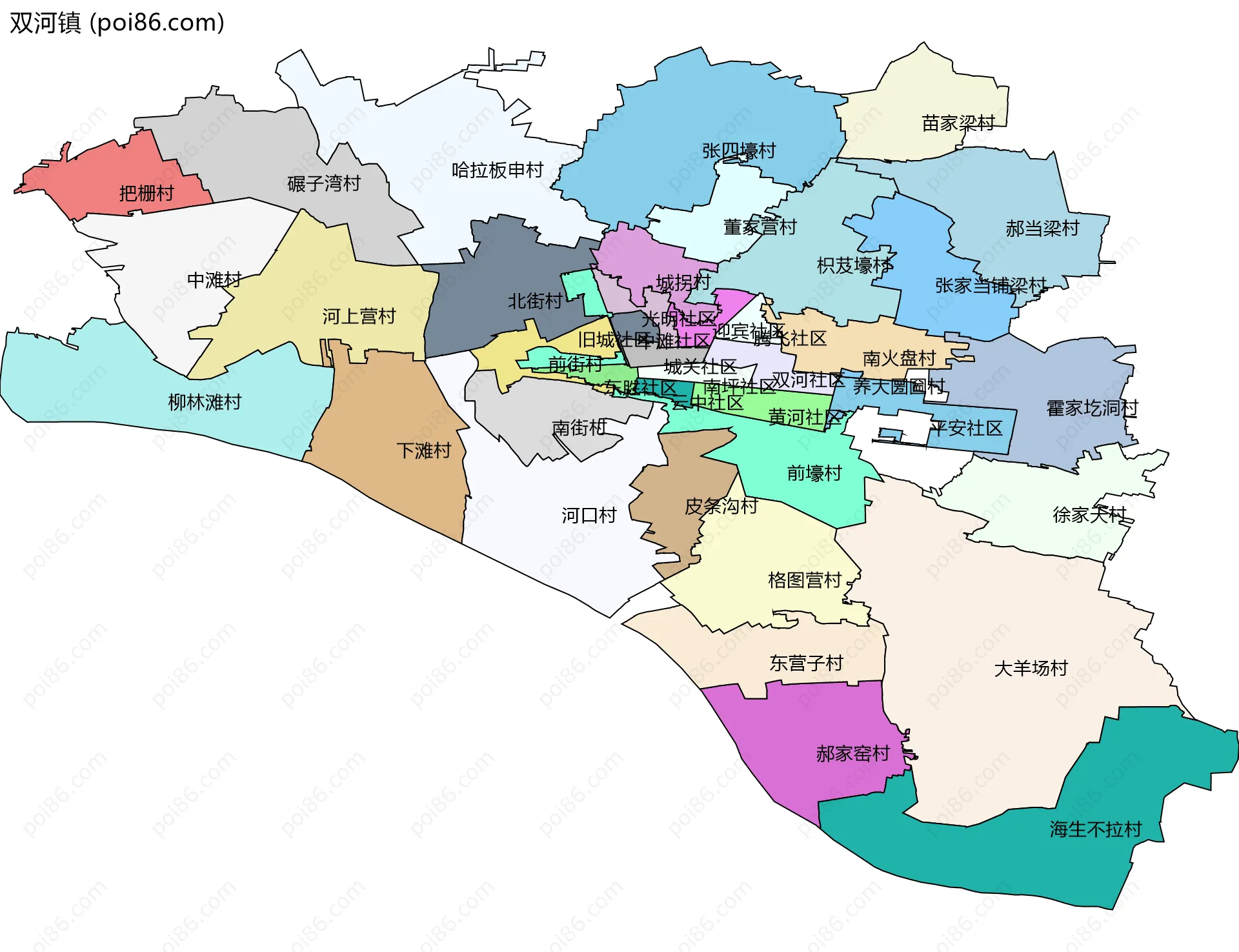 双河镇边界地图(五级行政区划)