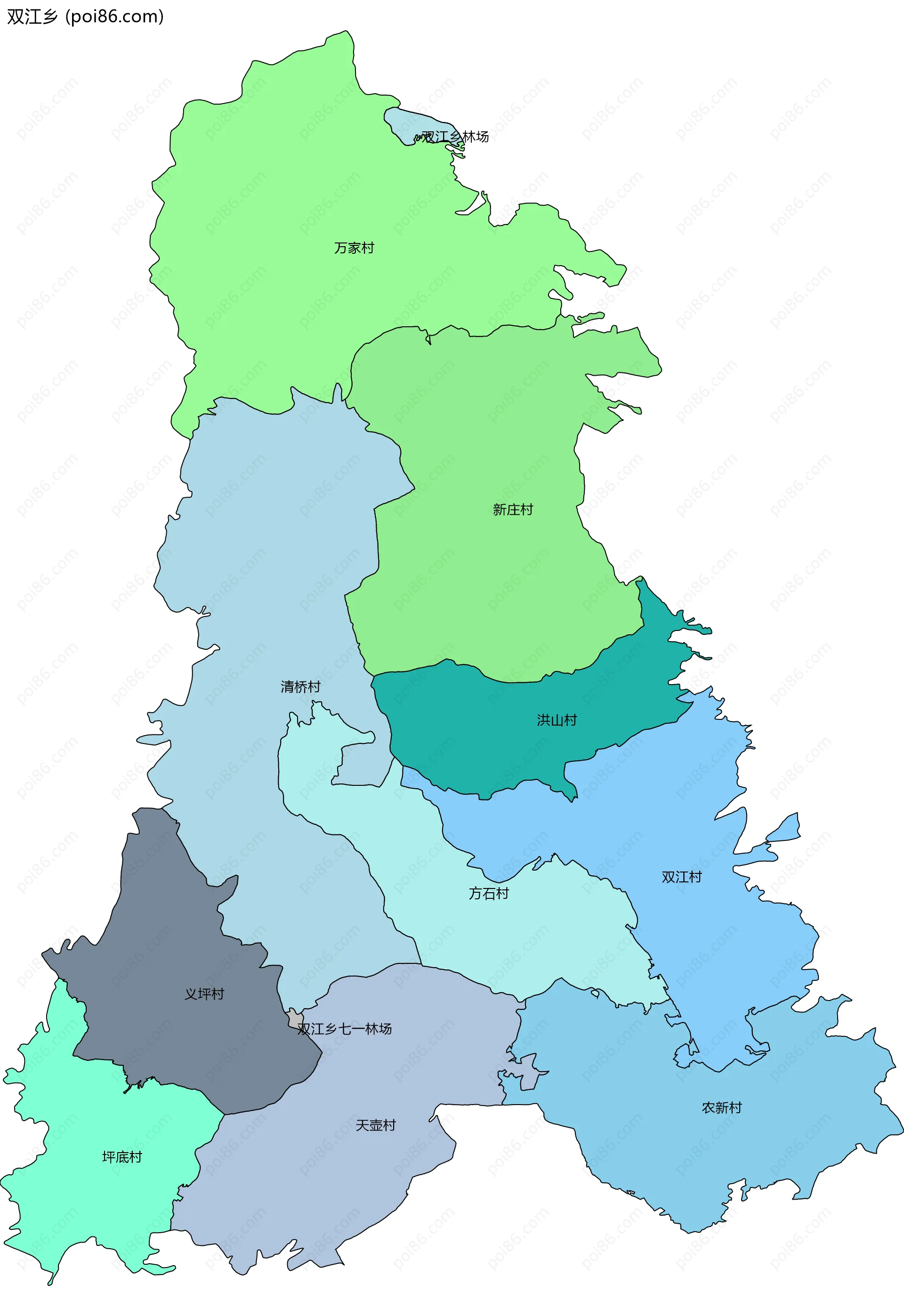 双江乡边界地图(五级行政区划)
