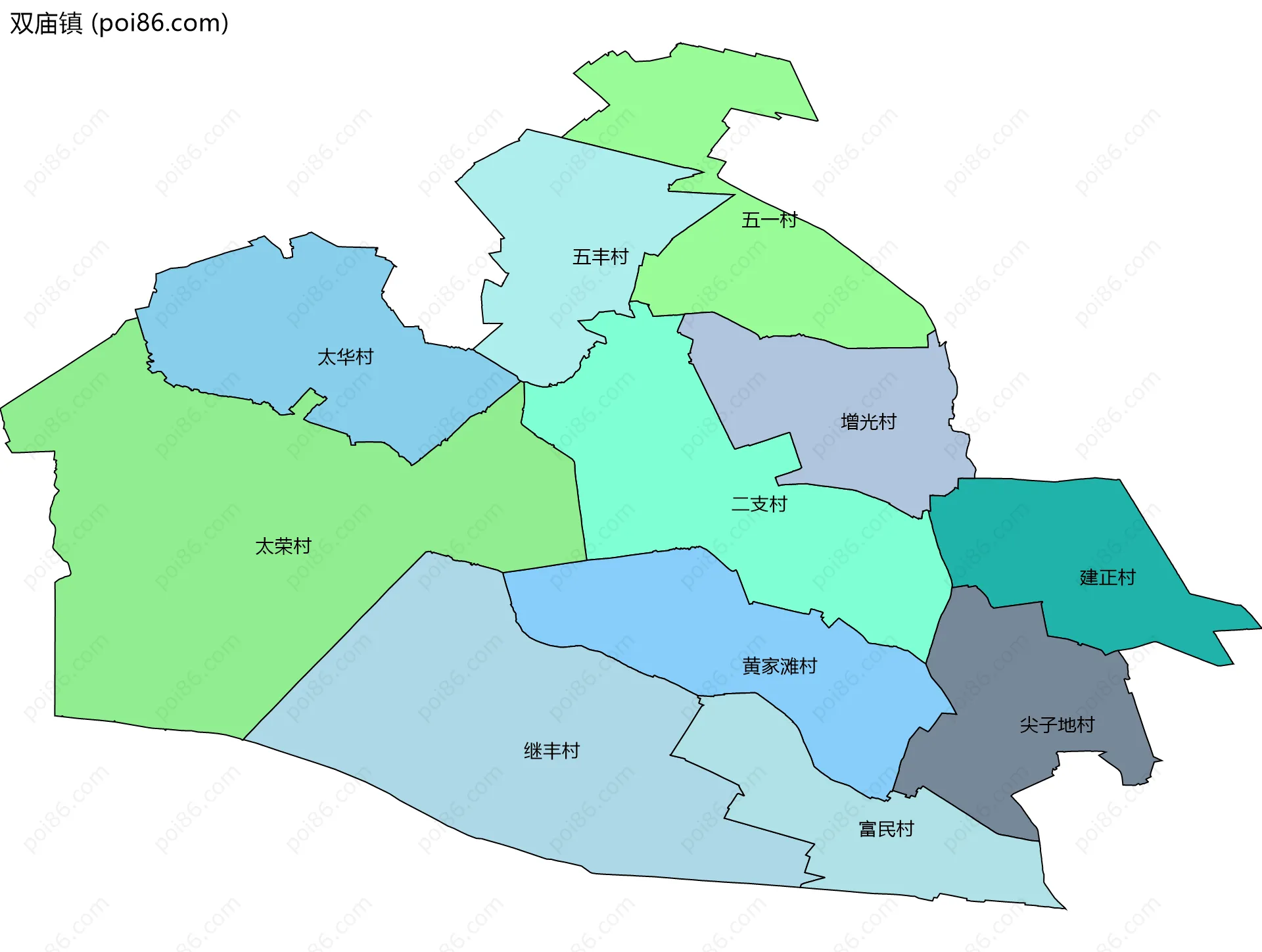 双庙镇边界地图(五级行政区划)
