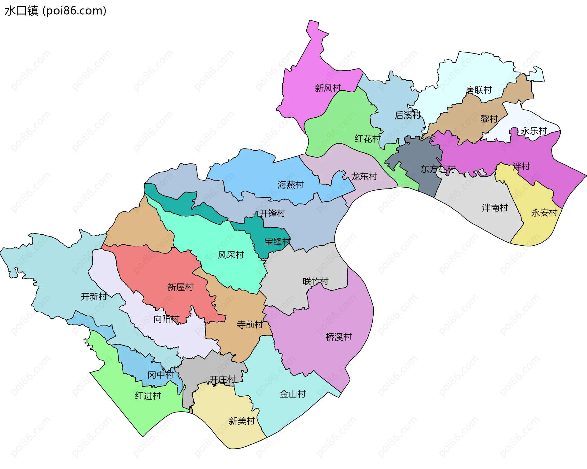 水口镇边界地图(五级行政区划)