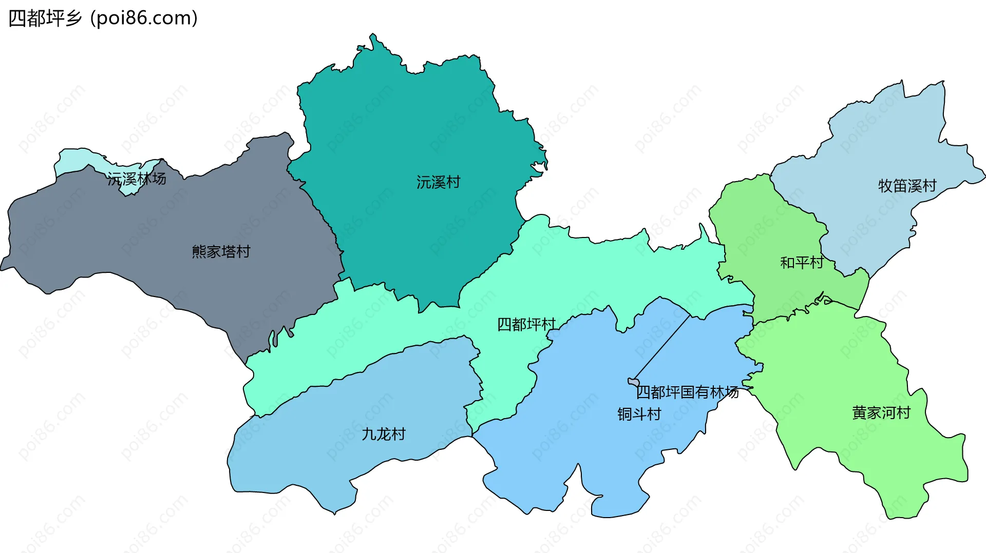 四都坪乡边界地图(五级行政区划)