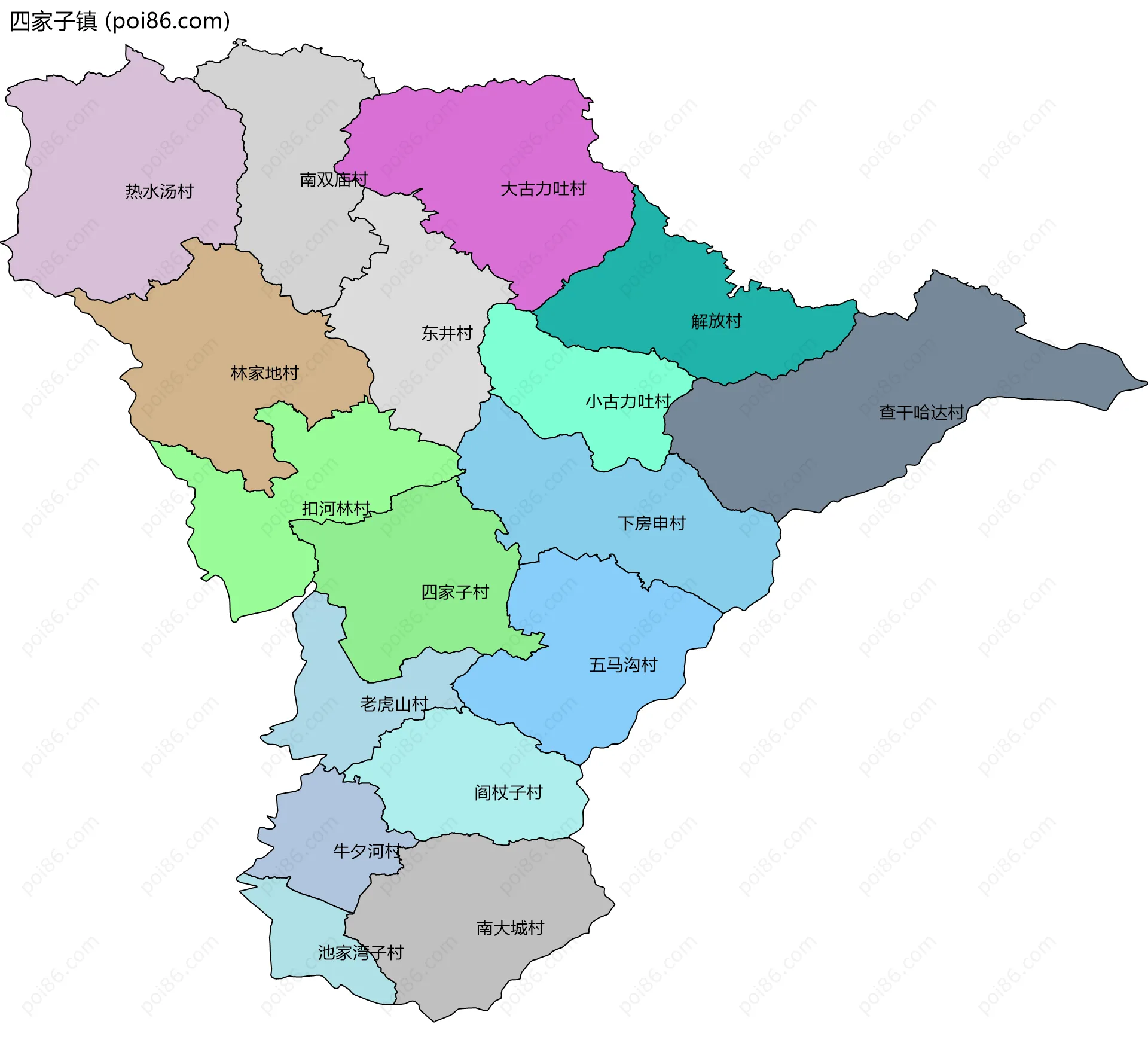 四家子镇边界地图(五级行政区划)