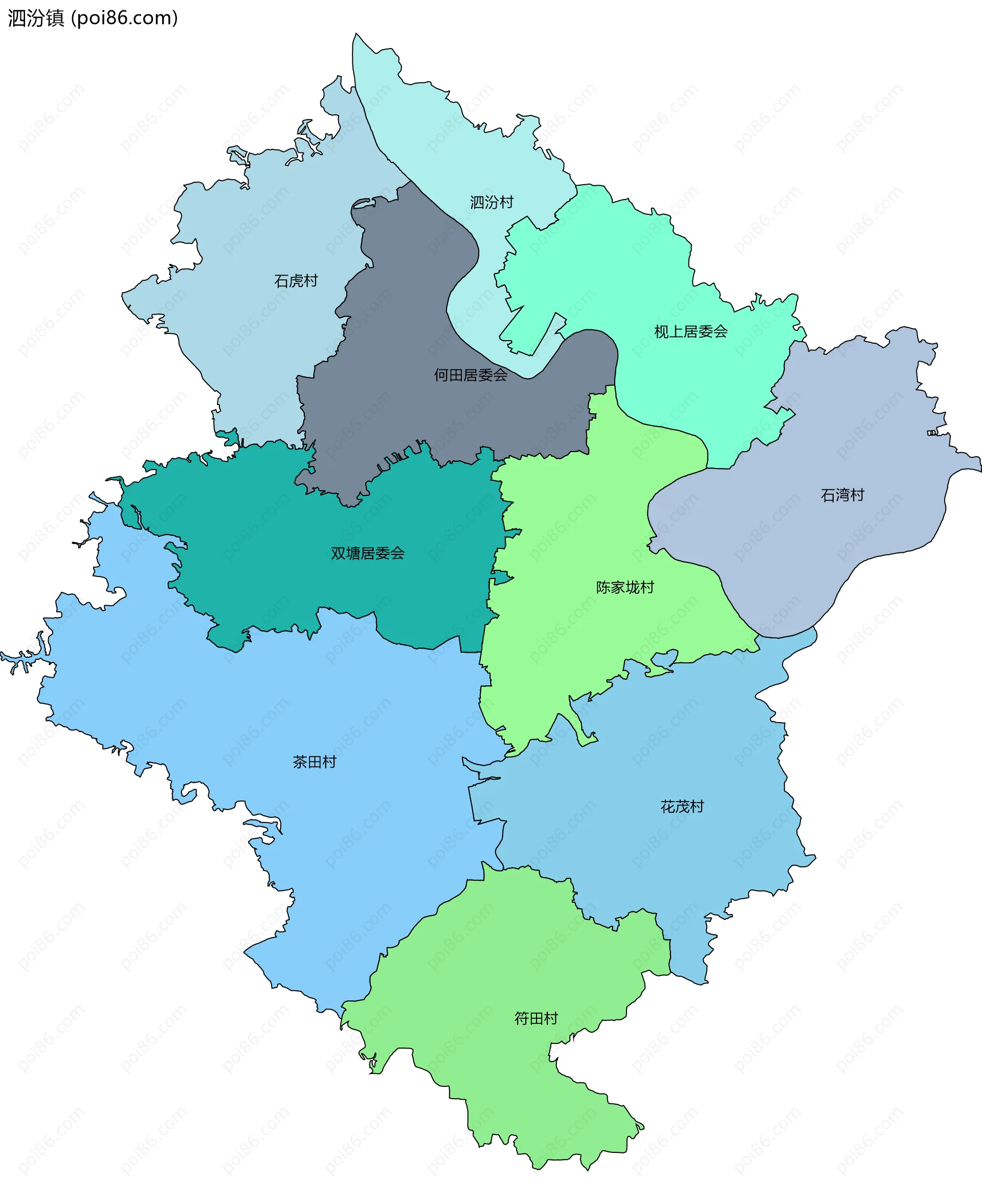 泗汾镇边界地图(五级行政区划)