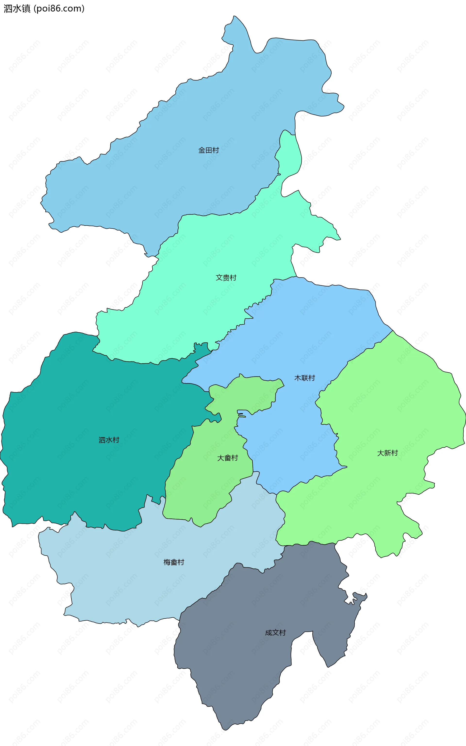 泗水镇边界地图(五级行政区划)