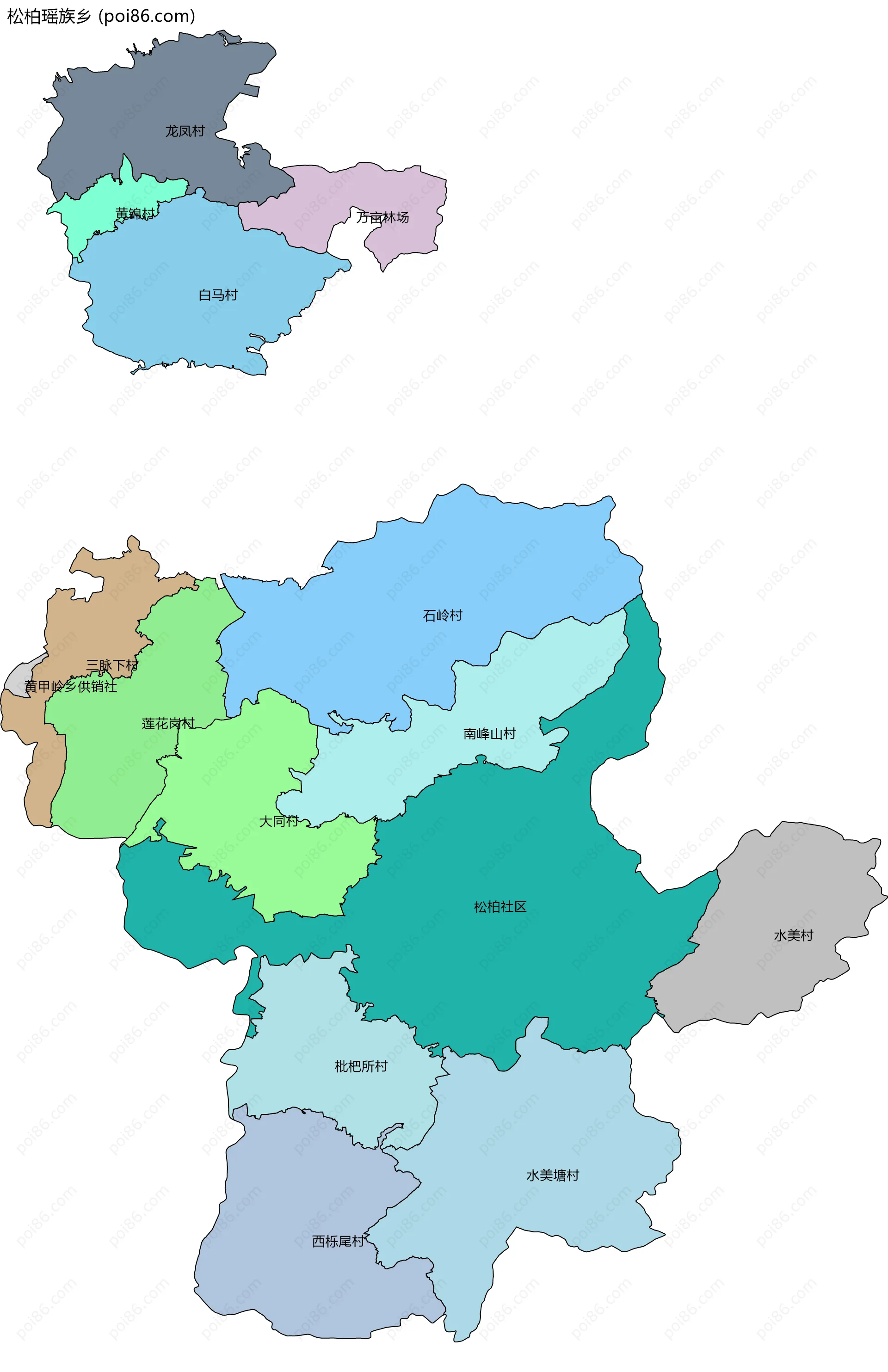 松柏瑶族乡边界地图(五级行政区划)