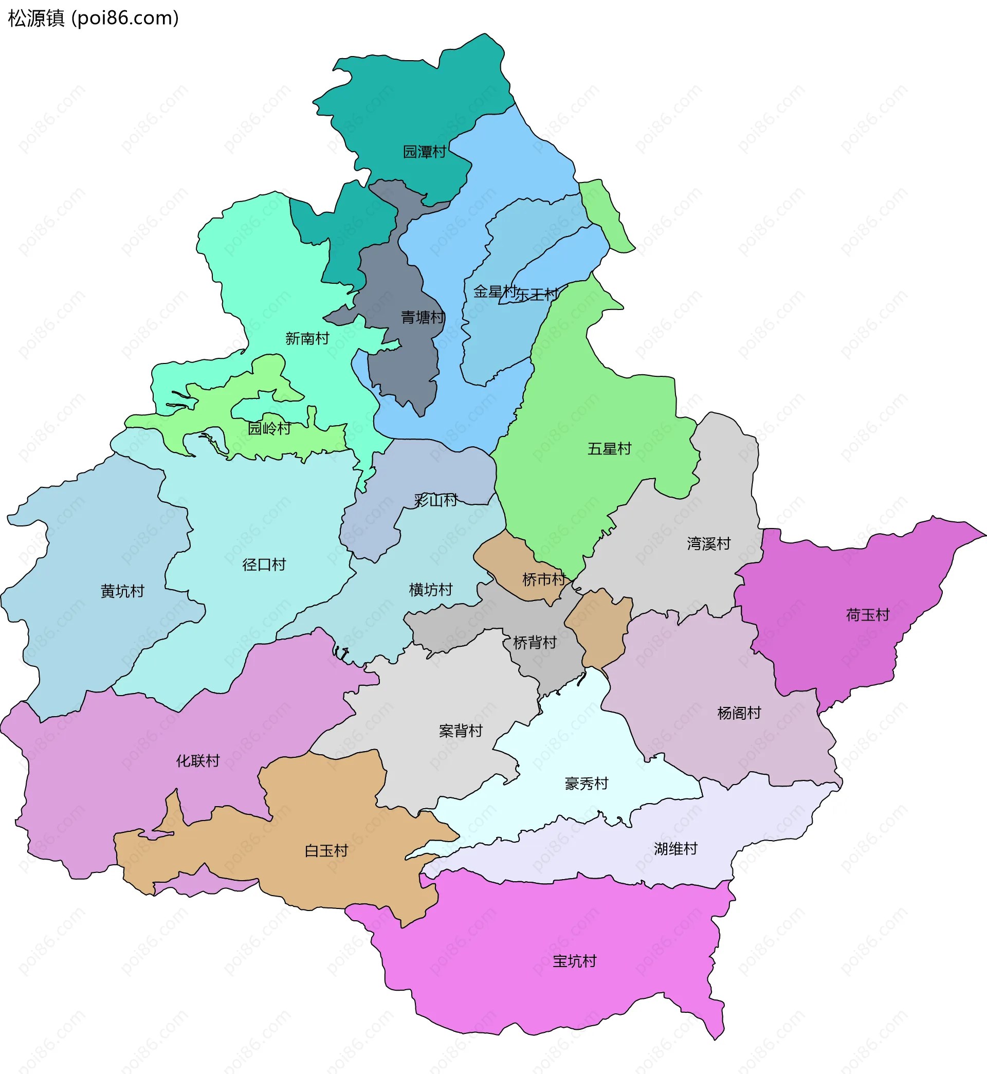 松源镇边界地图(五级行政区划)