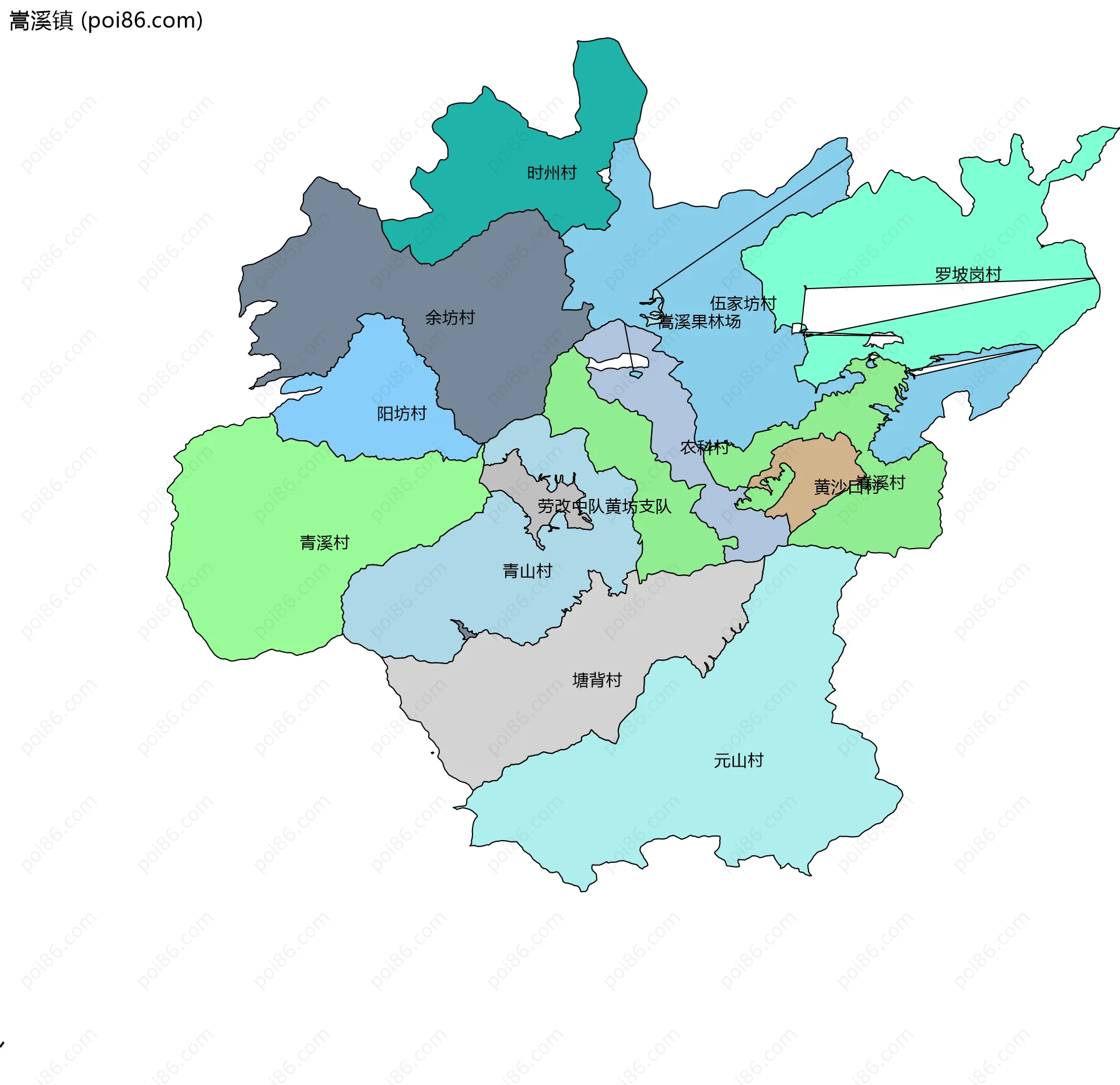 嵩溪镇边界地图(五级行政区划)