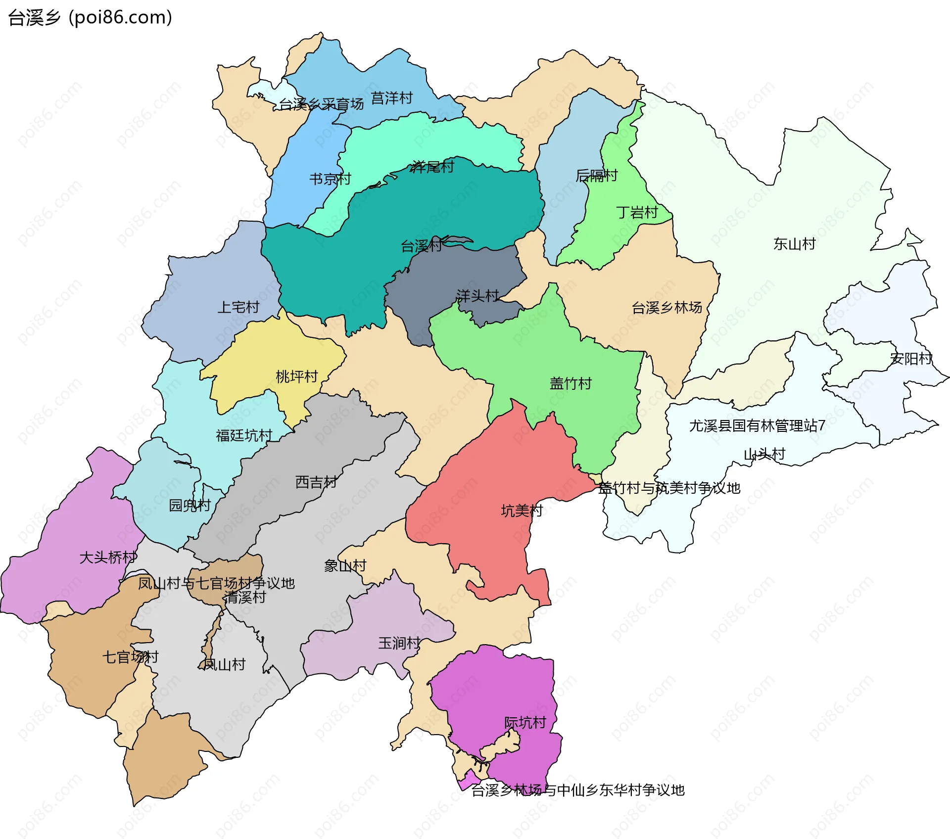 台溪乡边界地图(五级行政区划)