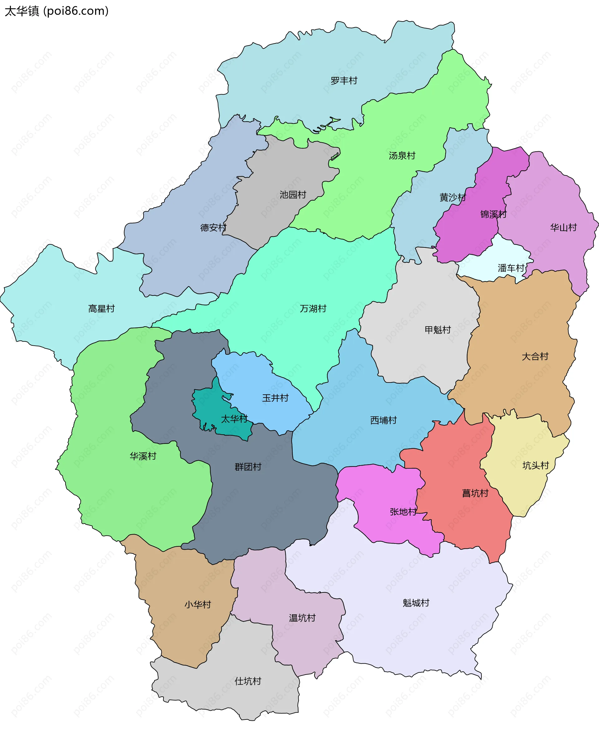 太华镇边界地图(五级行政区划)