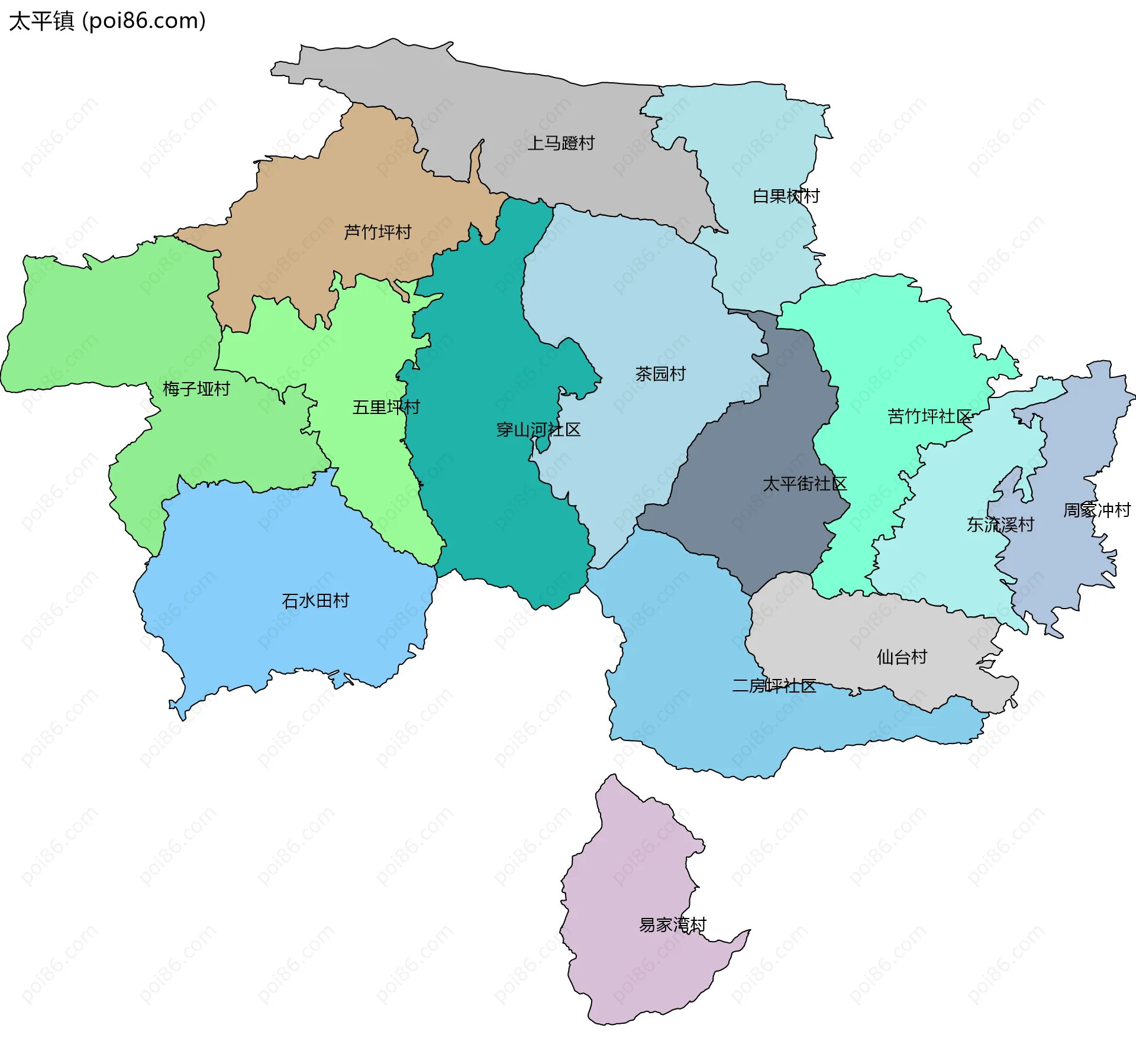 太平镇边界地图(五级行政区划)